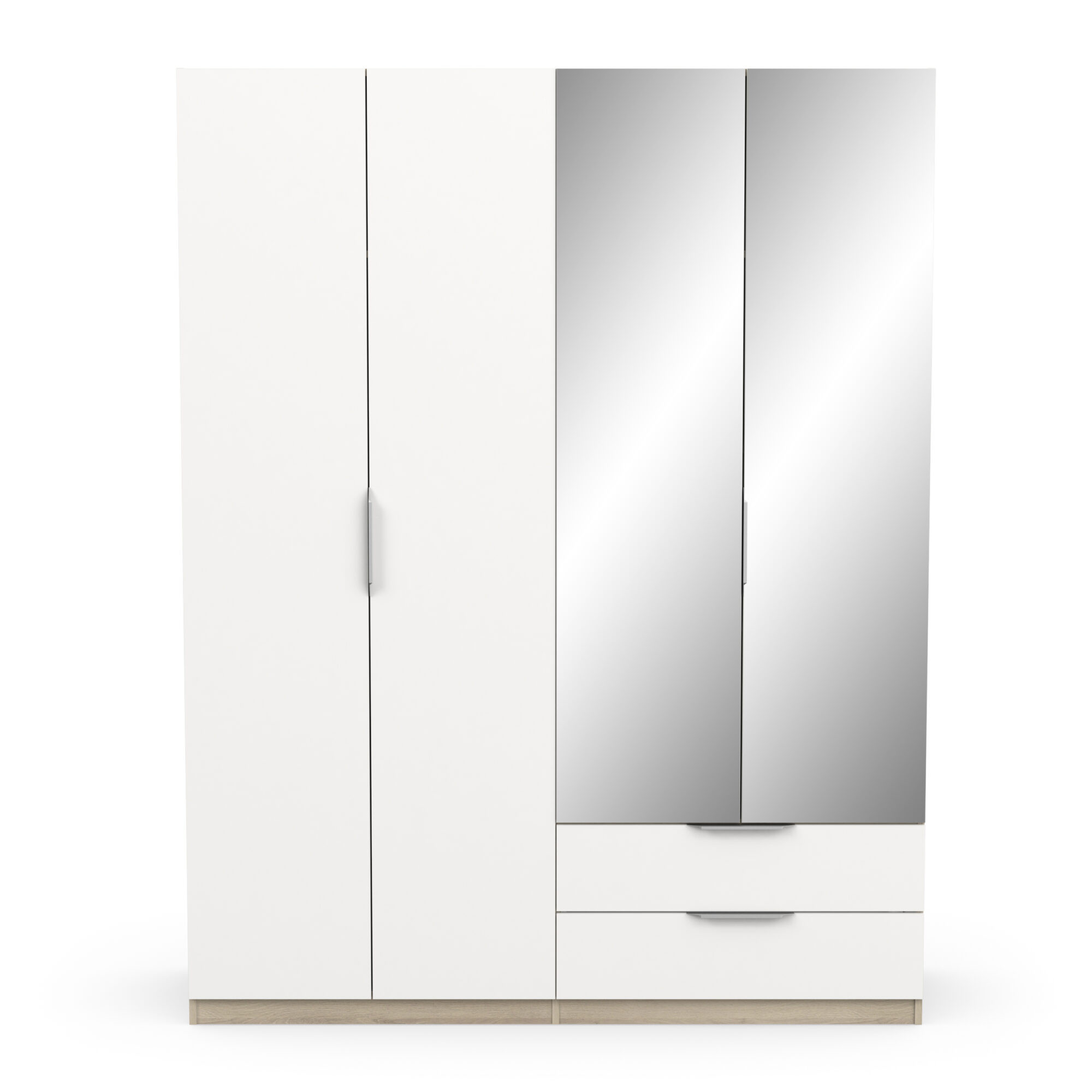 Armoire 4 portes avec miroir - GHOST - Blanc et Chêne - 157,3 x 51,1 x 203 cm - DEMEYERE