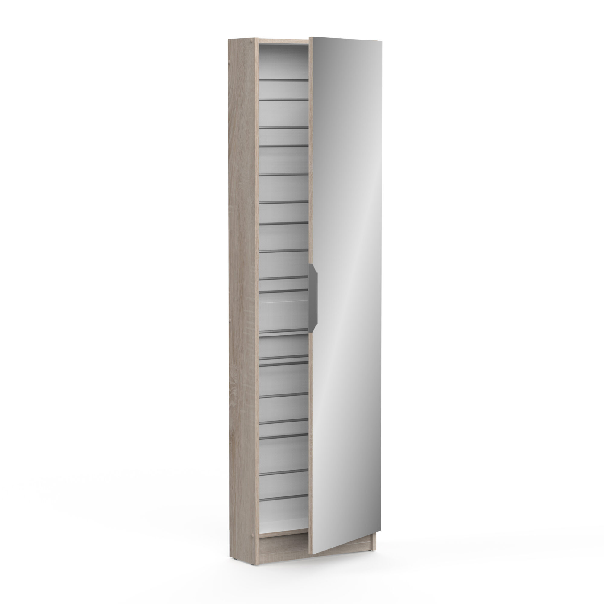 Armoire à chaussures avec miroir - ZAPATERO - Chêne - 12 rangements - DEMEYERE