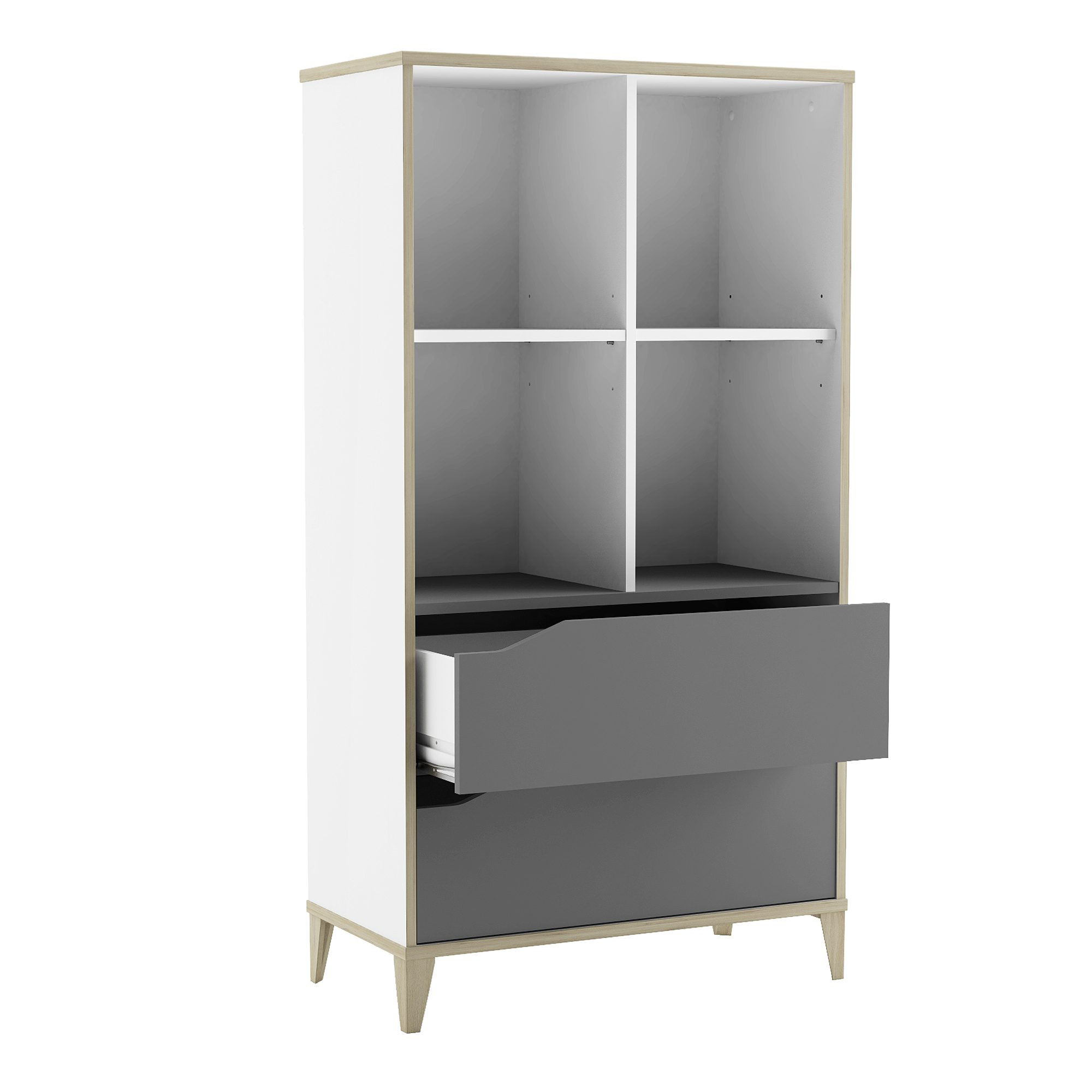 Bibliothèque 2 tiroirs - GENIUS - Blanc et Gris - 70,2 x 35 x 130,3 cm - DEMEYERE