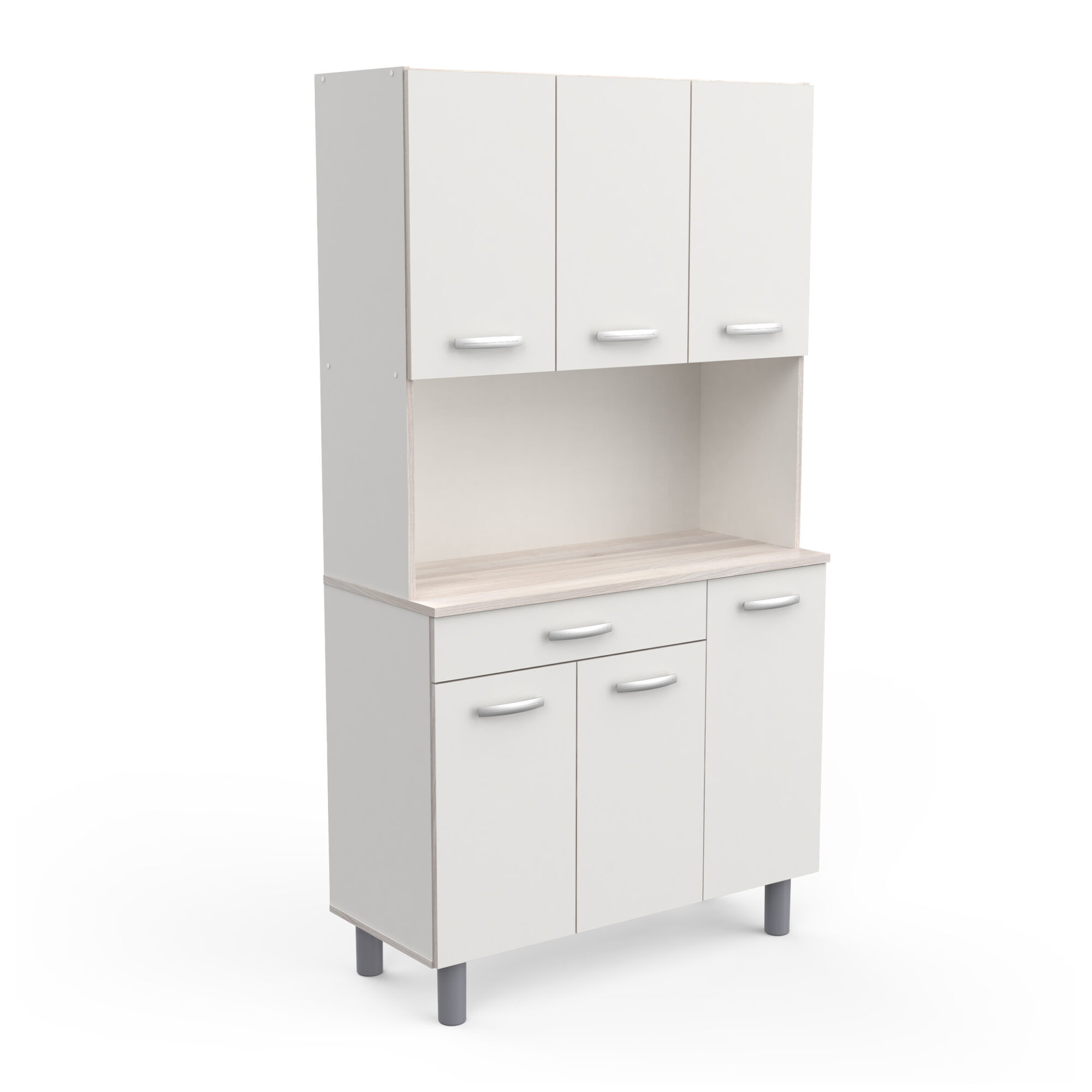 Buffet de salon 6 portes - PASTA - Blanc et Chêne - 101 x 42,3 x 185,3 cm - DEMEYERE