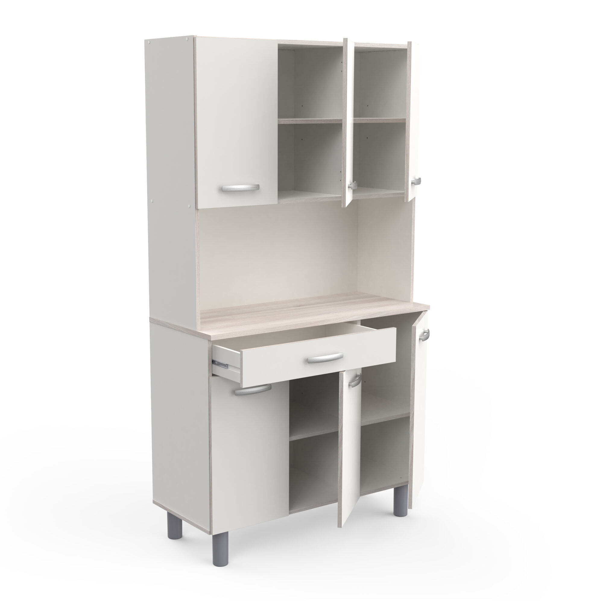 Buffet de salon 6 portes - PASTA - Blanc et Chêne - 101 x 42,3 x 185,3 cm - DEMEYERE