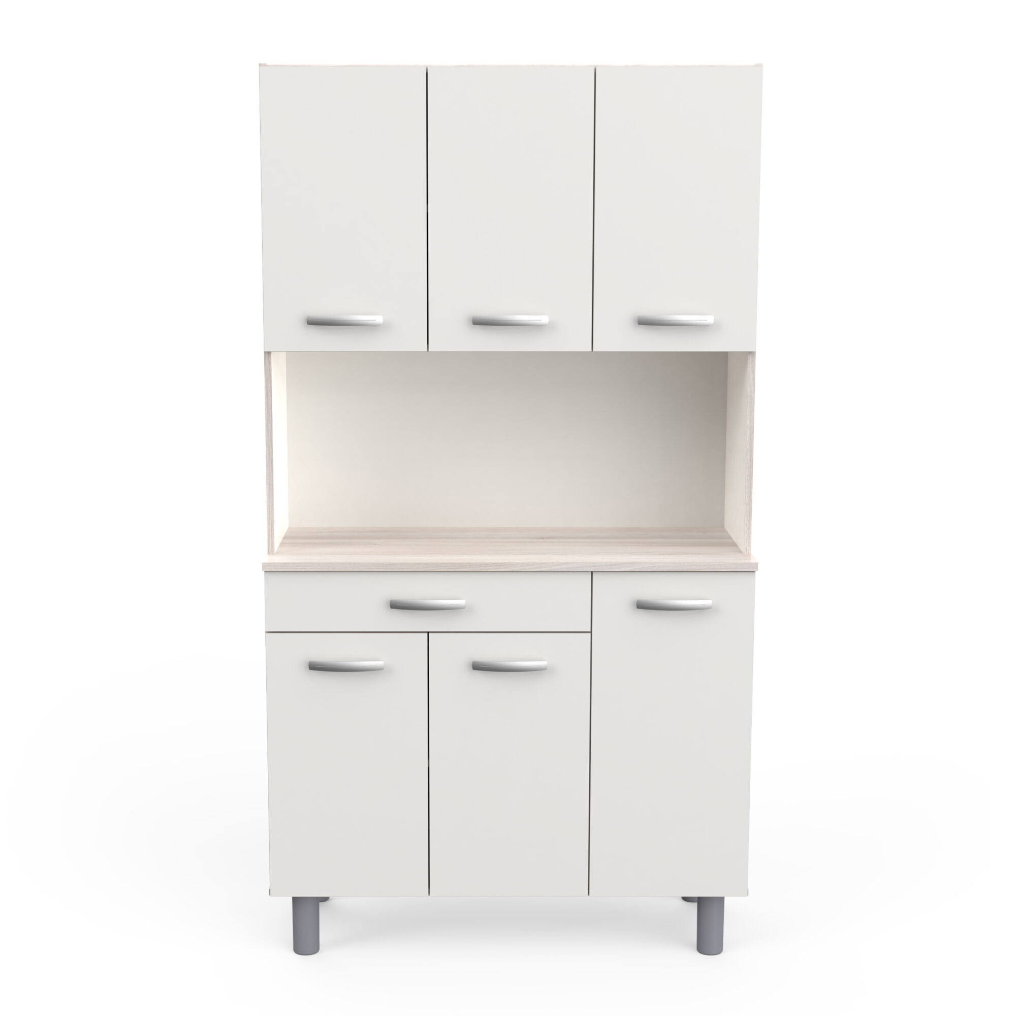 Buffet de salon 6 portes - PASTA - Blanc et Chêne - 101 x 42,3 x 185,3 cm - DEMEYERE