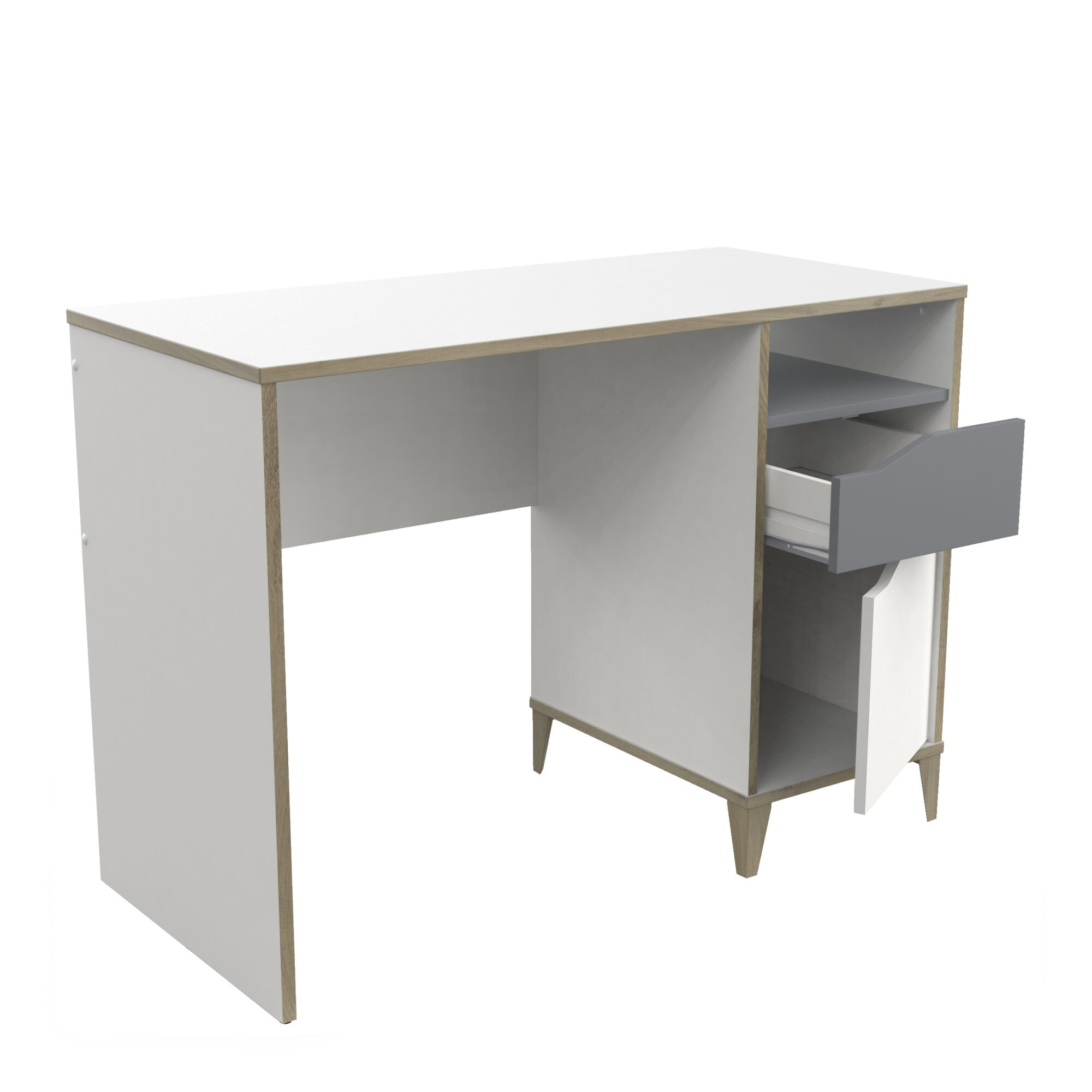 Bureau 1 porte - GENIUS - Blanc et Gris - 106,6 x 50 x 76,4 cm - DEMEYERE