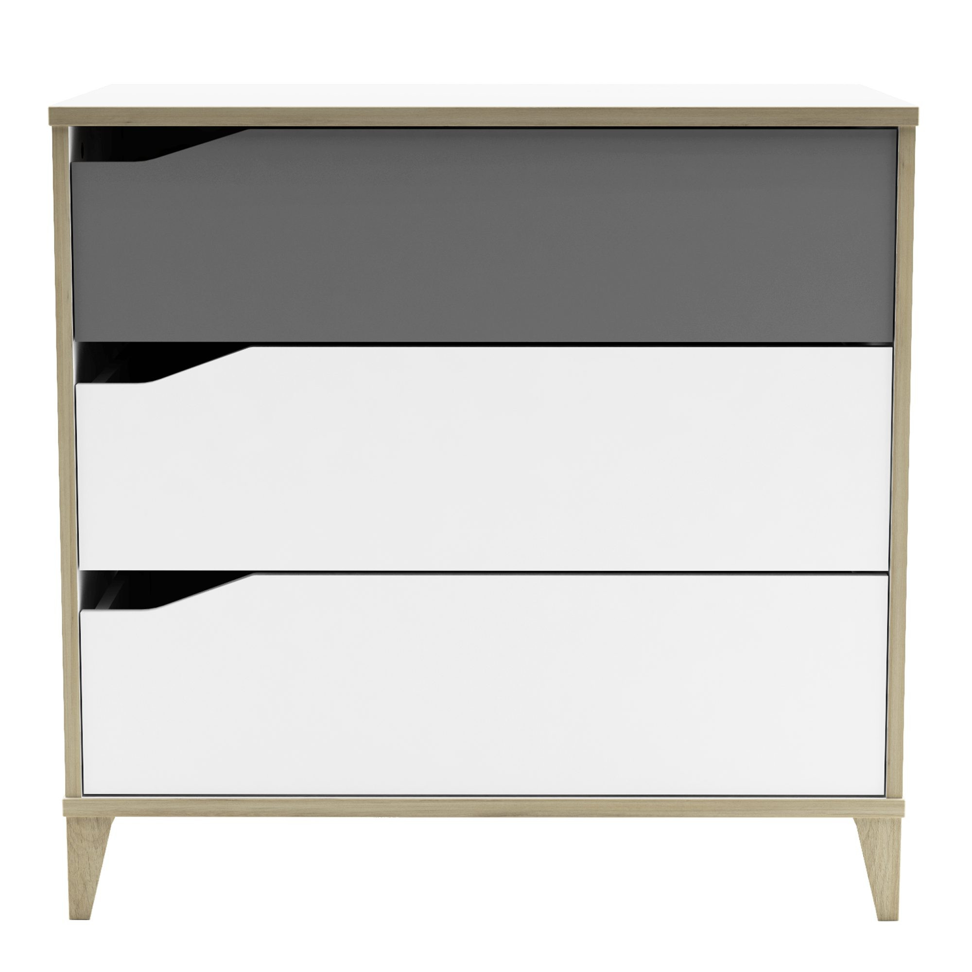 Commode 2 + 1 tiroirs - GENIUS - Blanc et Gris - 78,3 x 42,6 x 75,9 cm - DEMEYERE