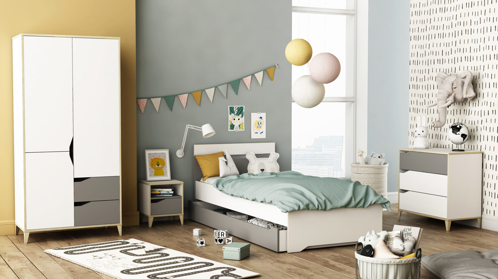 Commode 2 + 1 tiroirs - GENIUS - Blanc et Gris - 78,3 x 42,6 x 75,9 cm - DEMEYERE