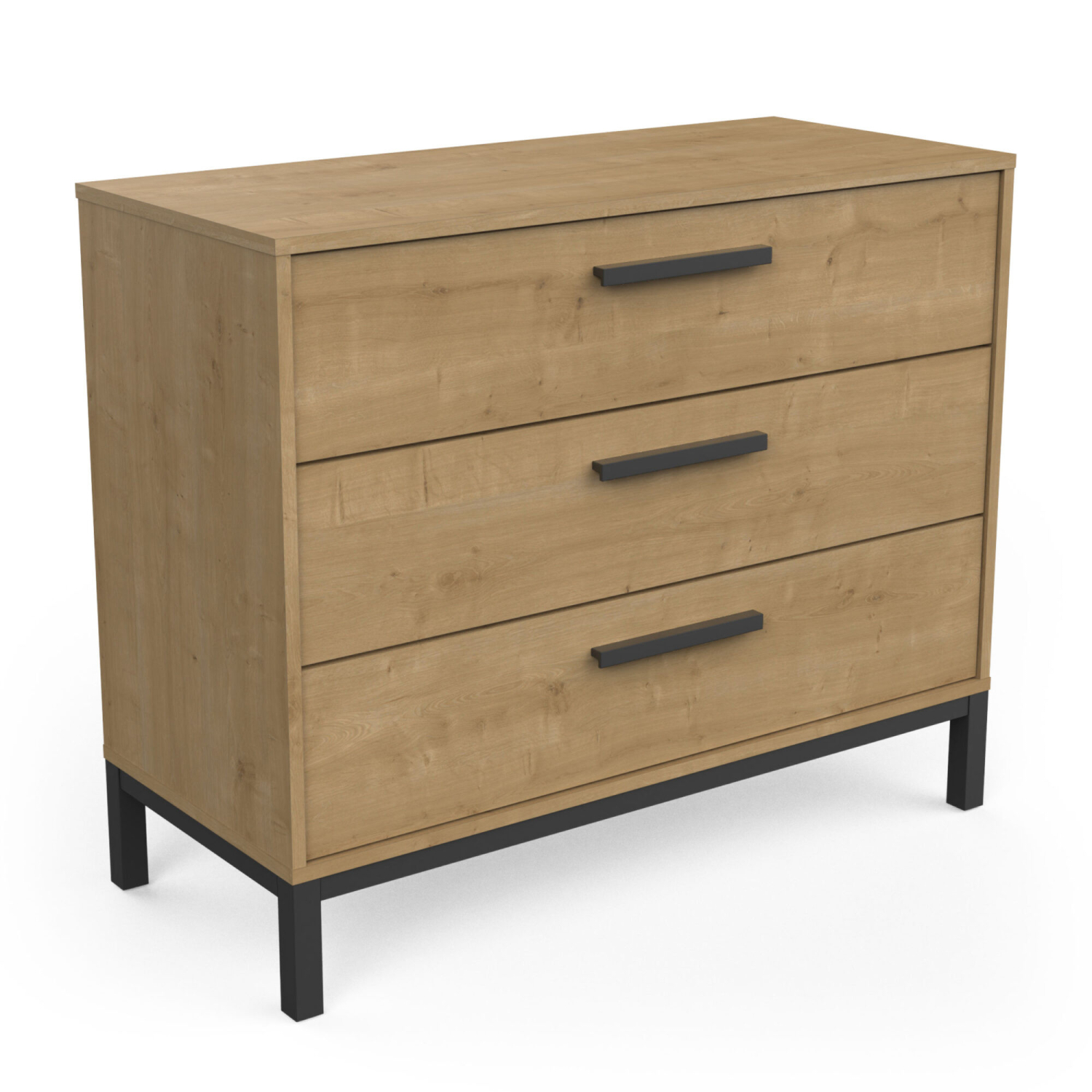 Commode 3 tiroirs - CRAFT - Chêne et Noir - 90,7 x 39,6 x 74,6 cm - DEMEYERE