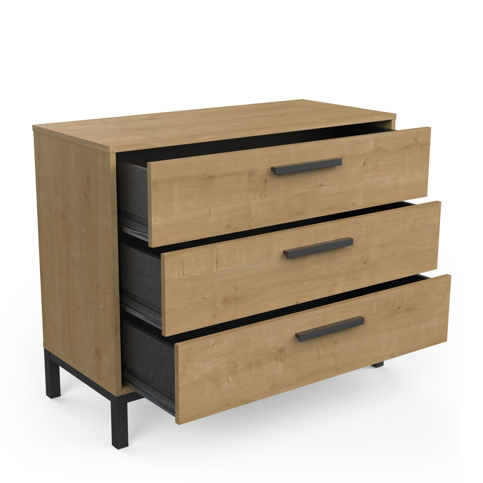 Commode 3 tiroirs - CRAFT - Chêne et Noir - 90,7 x 39,6 x 74,6 cm - DEMEYERE