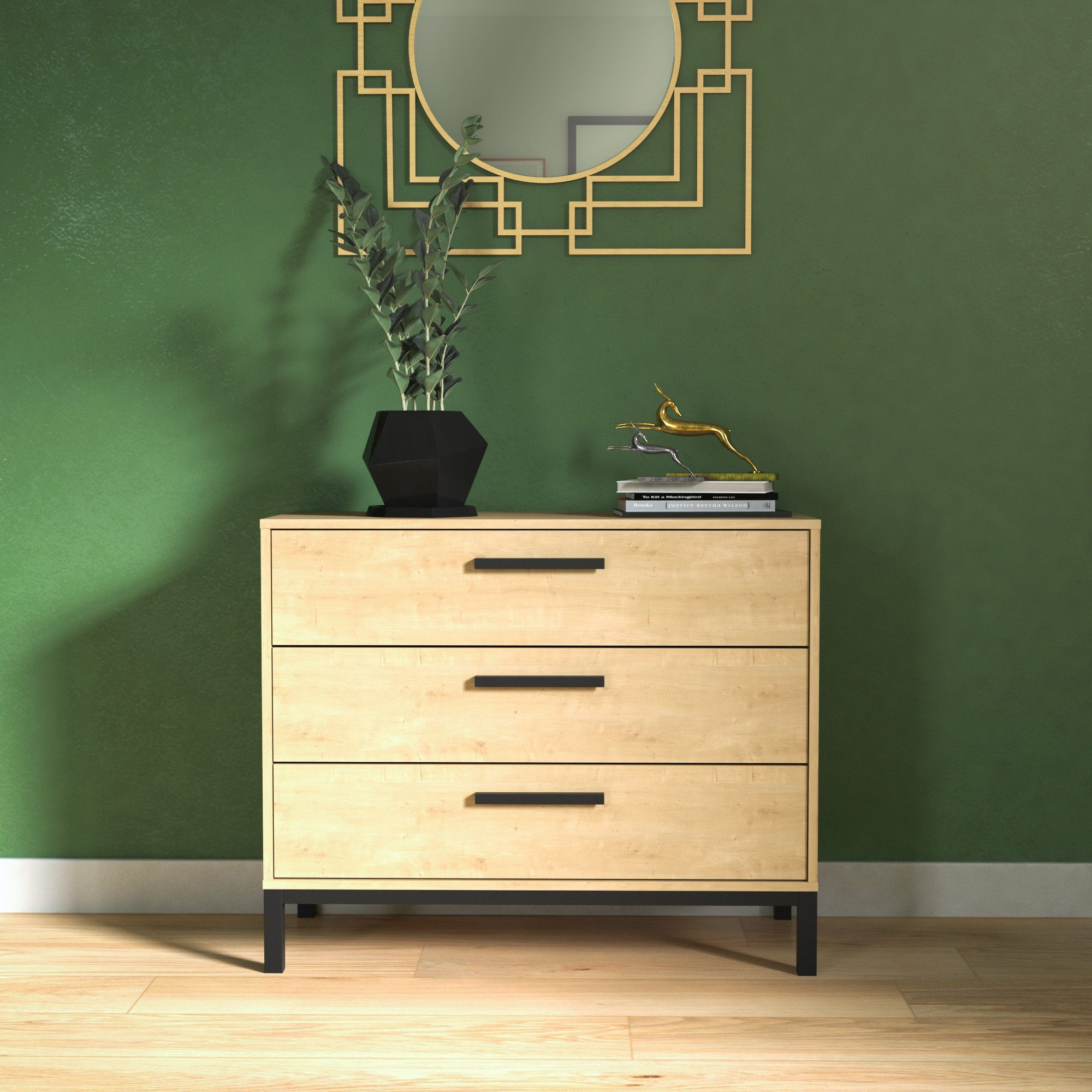 Commode 3 tiroirs - CRAFT - Chêne et Noir - 90,7 x 39,6 x 74,6 cm - DEMEYERE