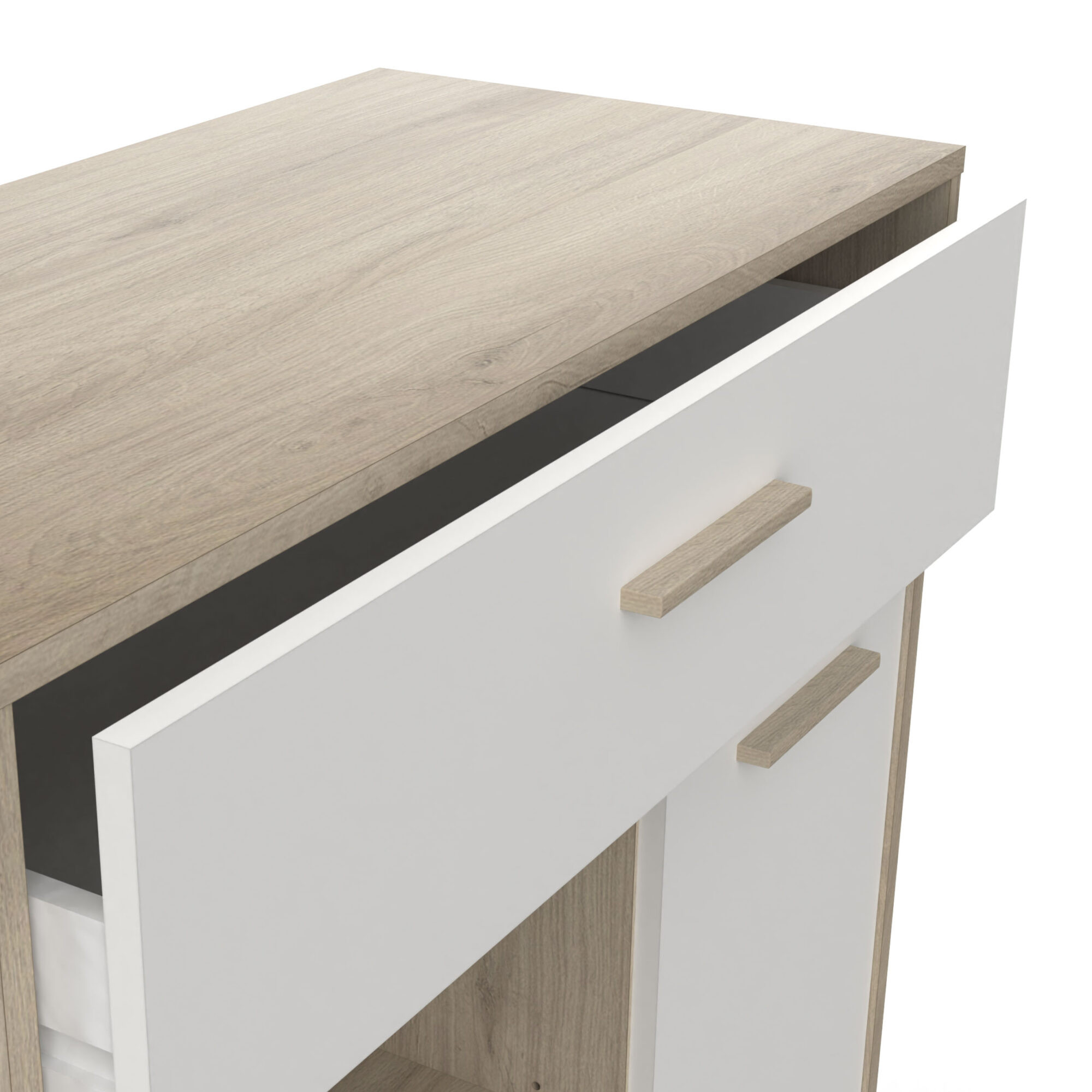 Desserte micro-onde 1 tiroir - MINT - Blanc et Chêne - 81 x 39,6 x 90,3 cm - DEMEYERE