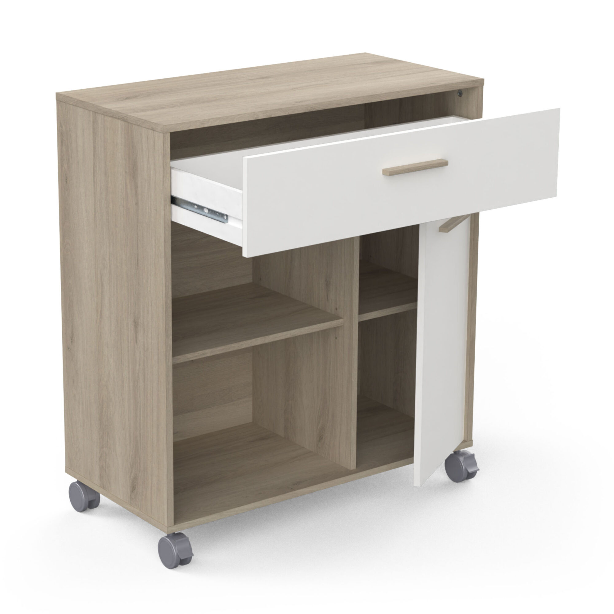 Desserte micro-onde 1 tiroir - MINT - Blanc et Chêne - 81 x 39,6 x 90,3 cm - DEMEYERE