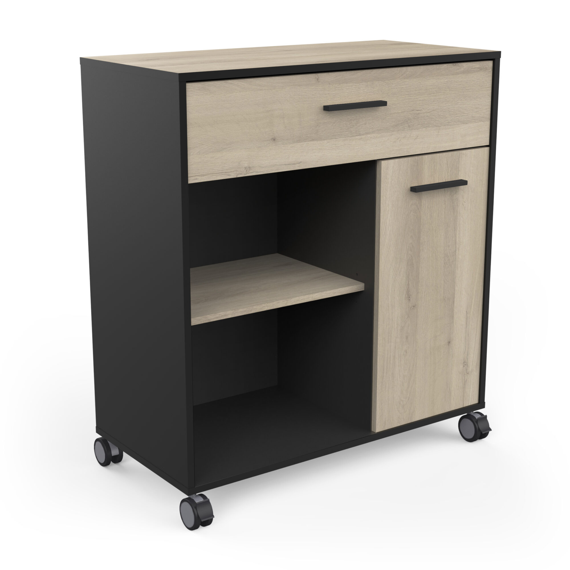 Desserte micro-onde 1 tiroir - MINT - Noir et Chêne - 81 x 39,6 x 90,3 cm - DEMEYERE