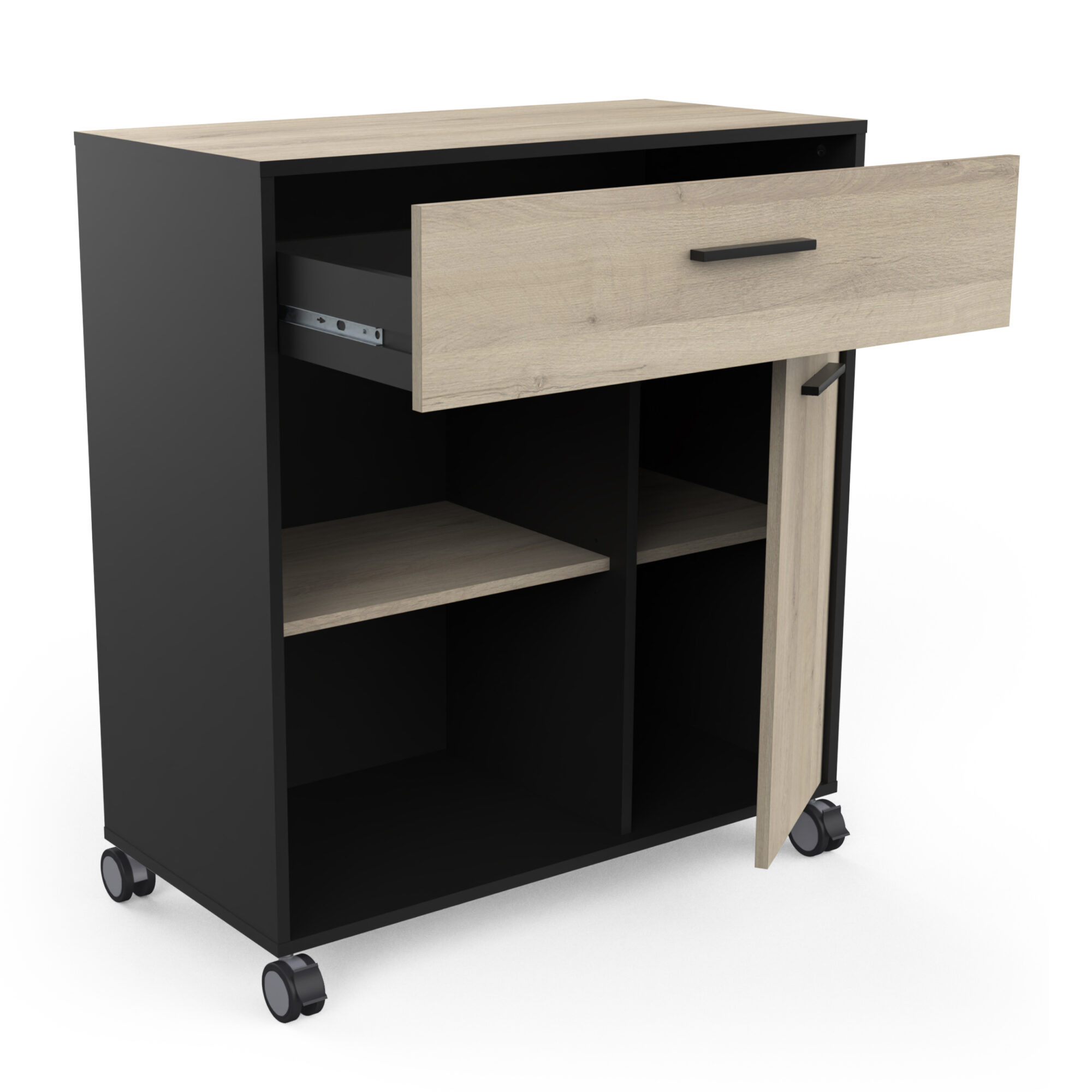 Desserte micro-onde 1 tiroir - MINT - Noir et Chêne - 81 x 39,6 x 90,3 cm - DEMEYERE