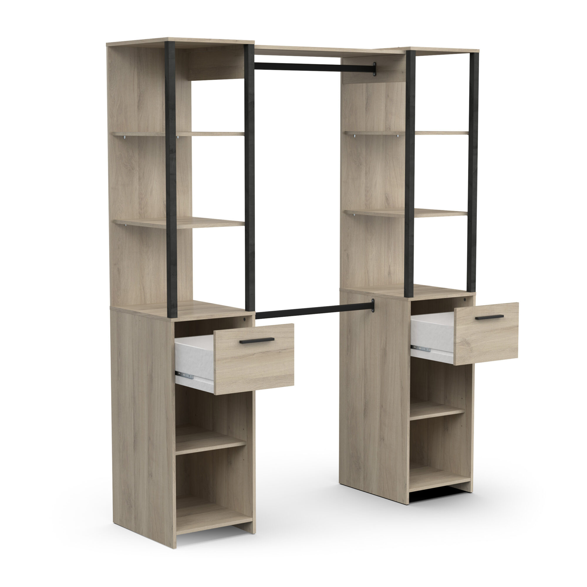 Meuble à 2 colonnes - GARY - Chêne et Noir - 159,8 x 49,5 x 200,3 cm - DEMEYERE