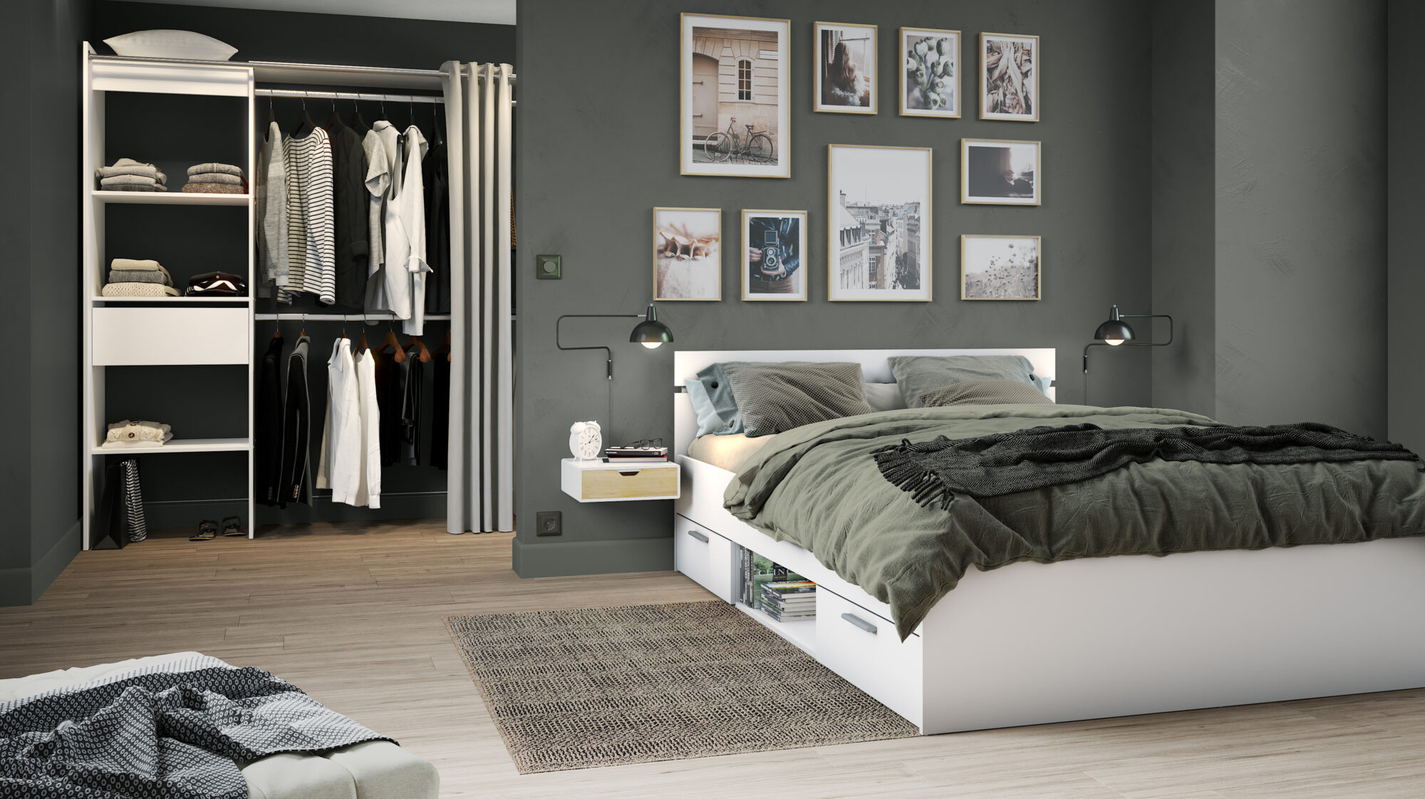 Lit adulte 2 tiroirs - MICHIGAN - Blanc - 140 x 190 cm - DEMEYERE