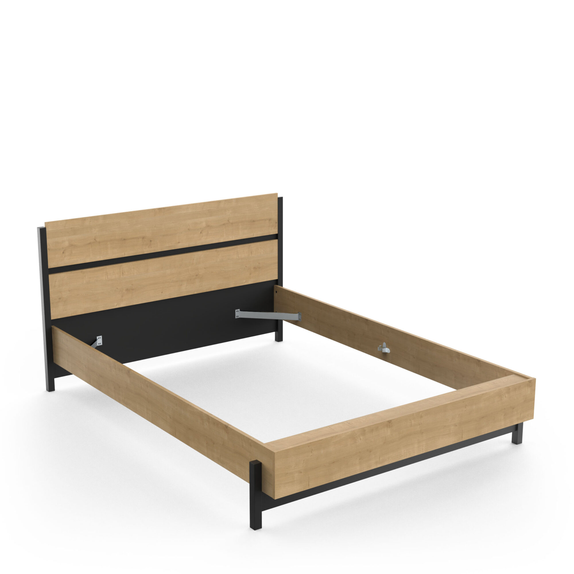 Lit adulte - CRAFT - Noir et chêne - 140 x 190/200 cm - DEMEYERE