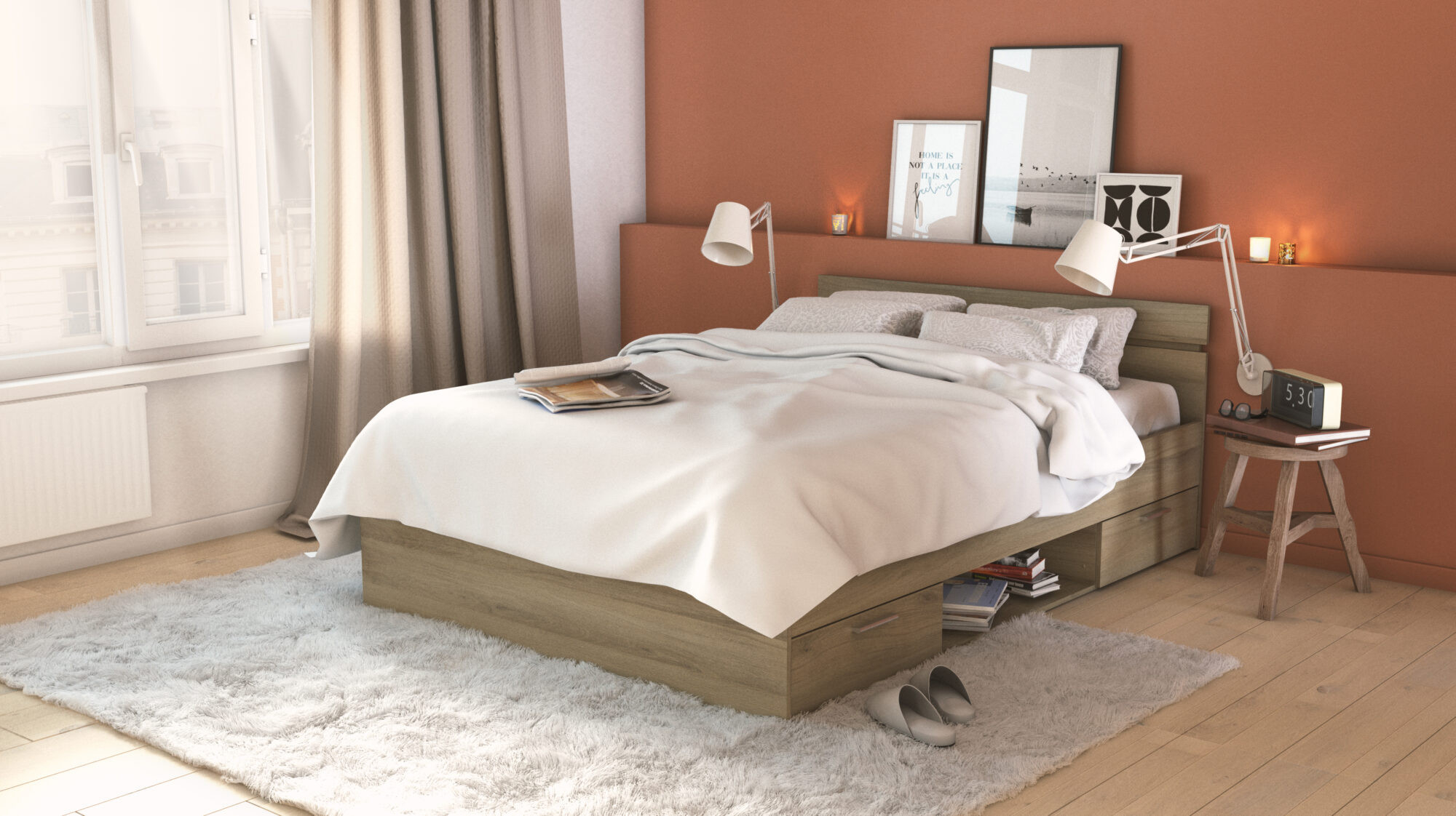 Lit adulte 2 tiroirs - MICHIGAN - Chêne - 140 x 200 cm - DEMEYERE