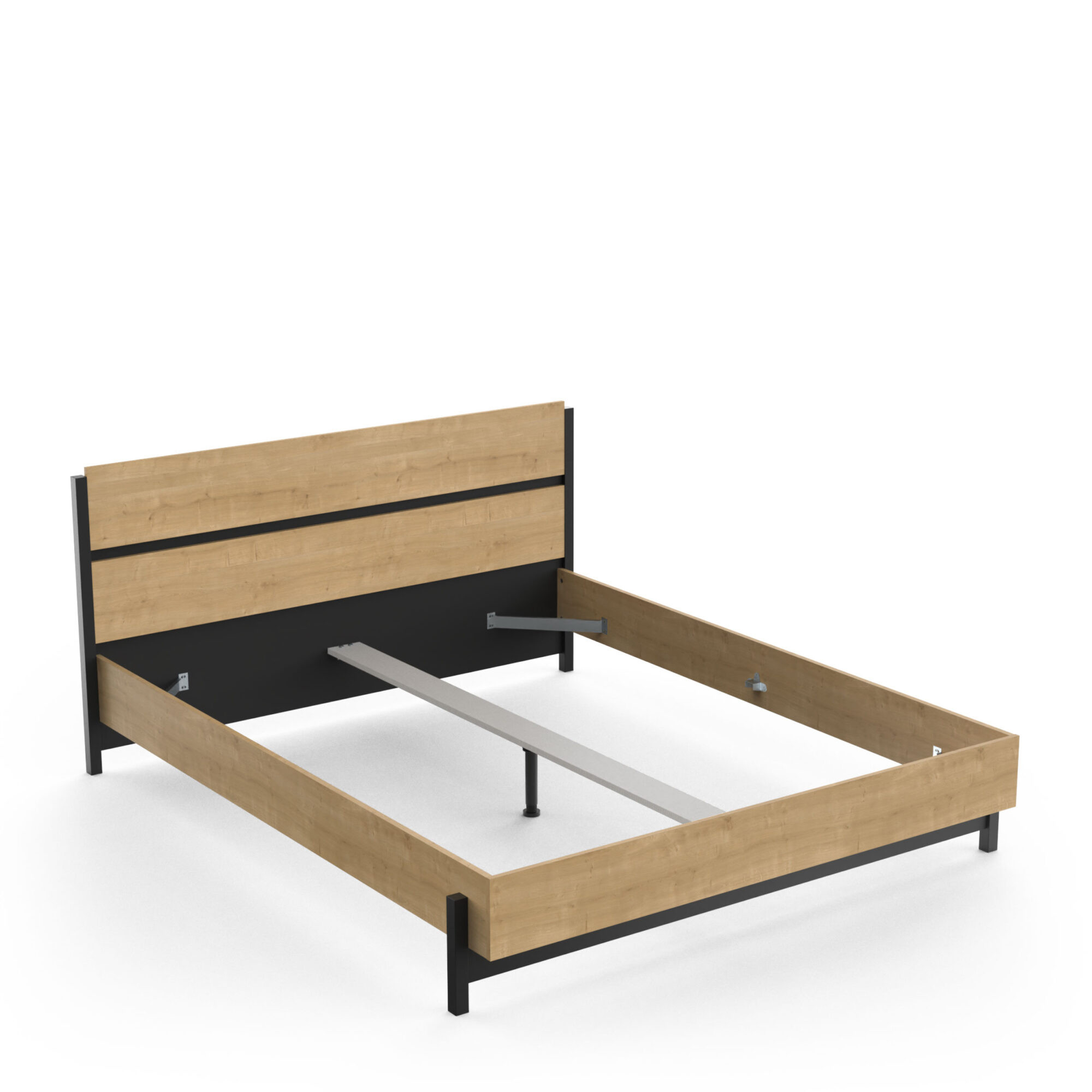 Lit adulte - CRAFT - Chêne et Noir - 160 x 200 cm - DEMEYERE