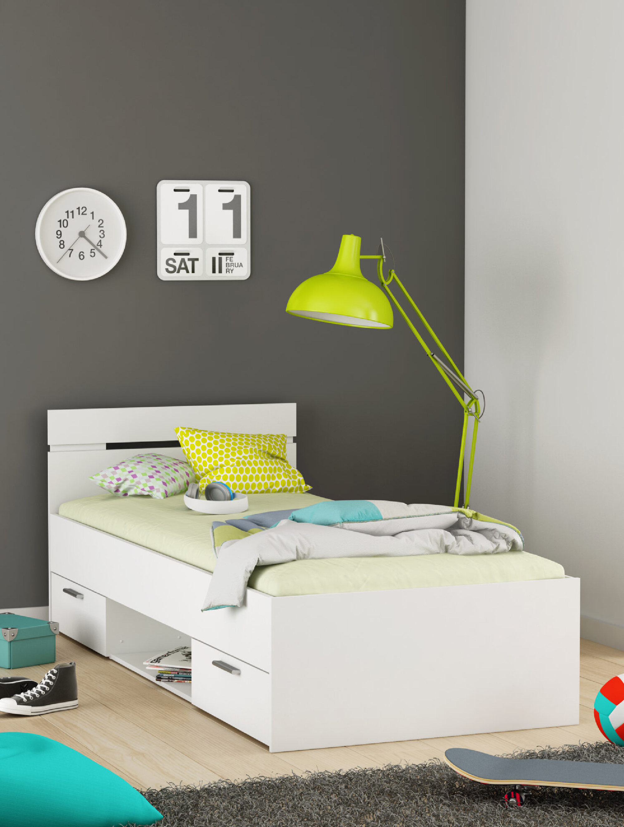 Lit adulte 2 tiroirs - MICHIGAN - Blanc - 90 x 200 cm -  DEMEYERE