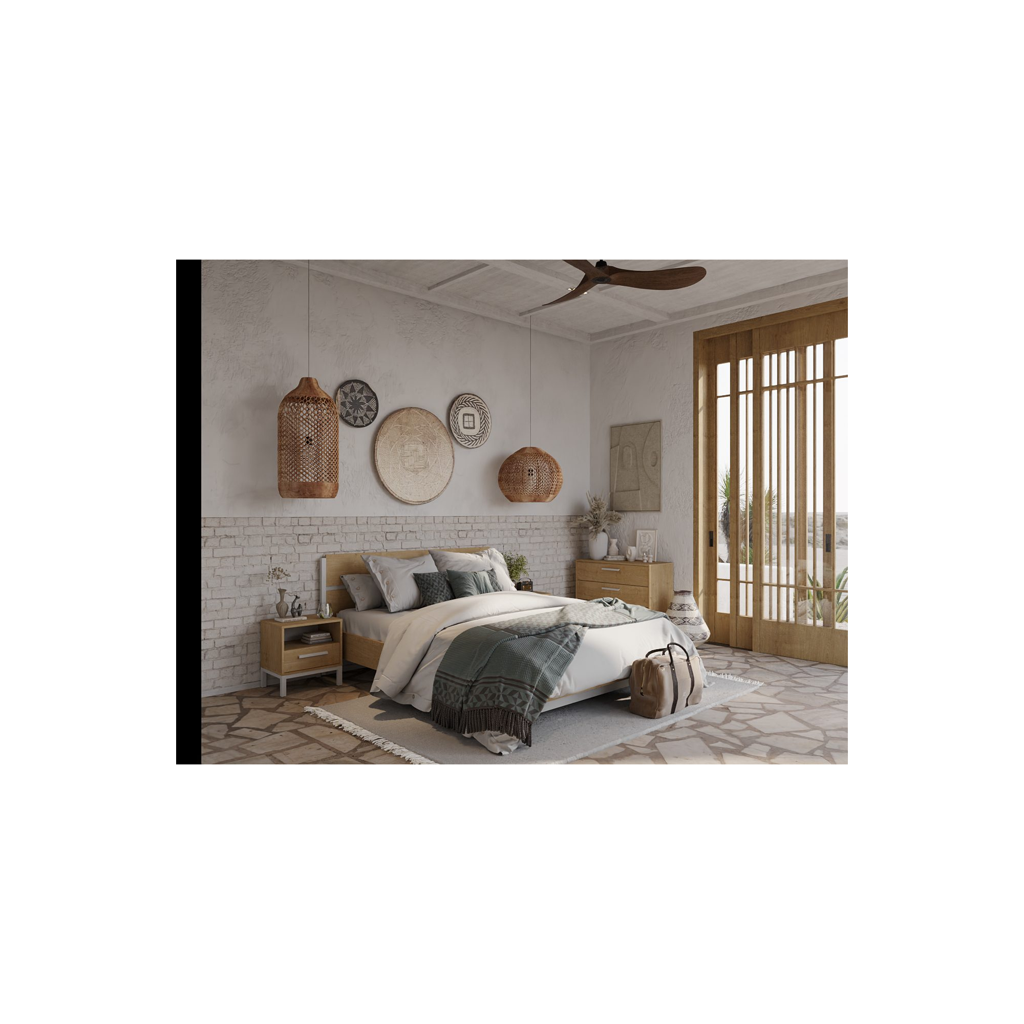 Bed voor volwassenen - DEMEYERE - Model CRAFT - Eik en Wit - 160 x 200 cm