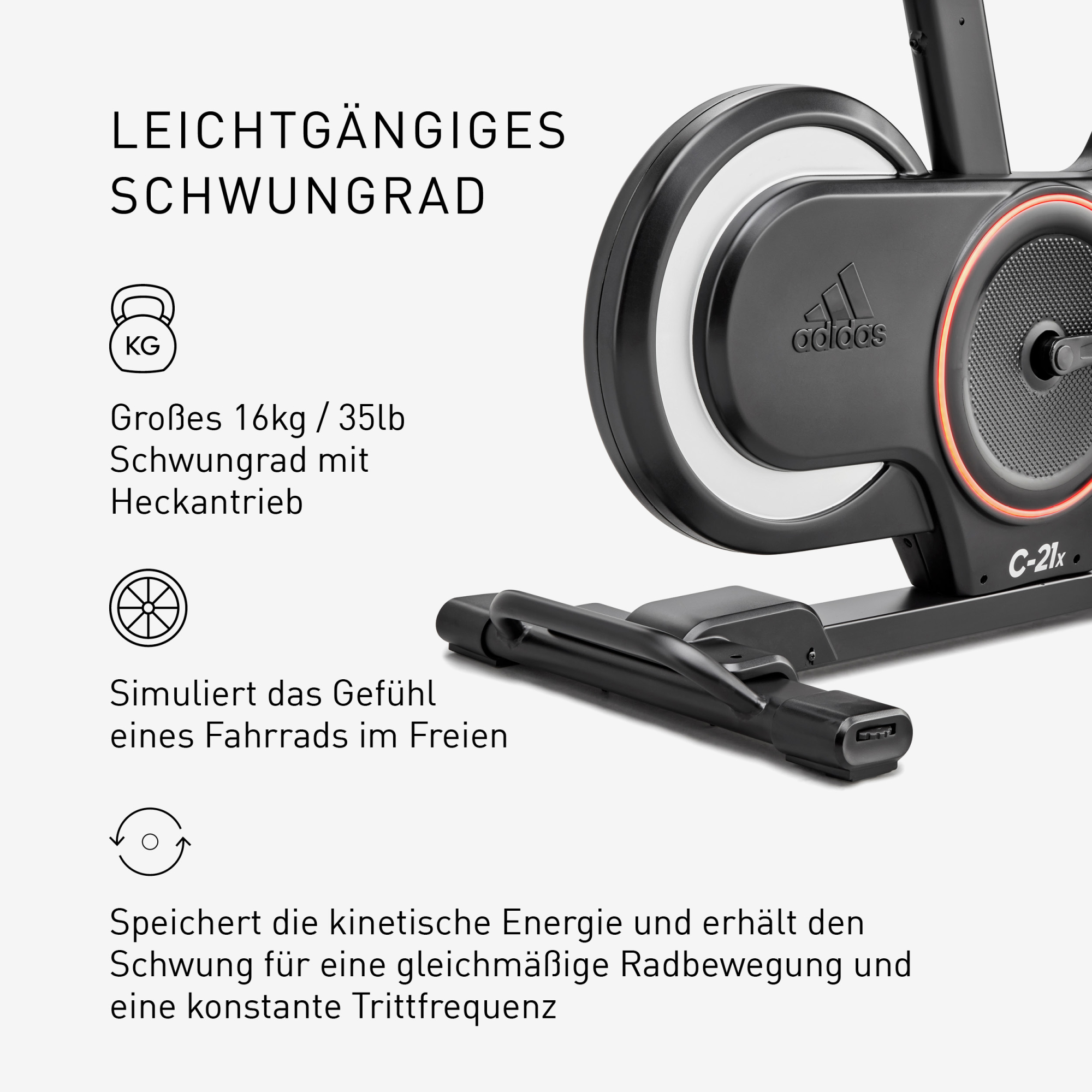 Adidas Ergometer fitnessfiets - - Thuis/Appartement - Model C-21x - Traagheidswiel 16 KG - LED-scherm