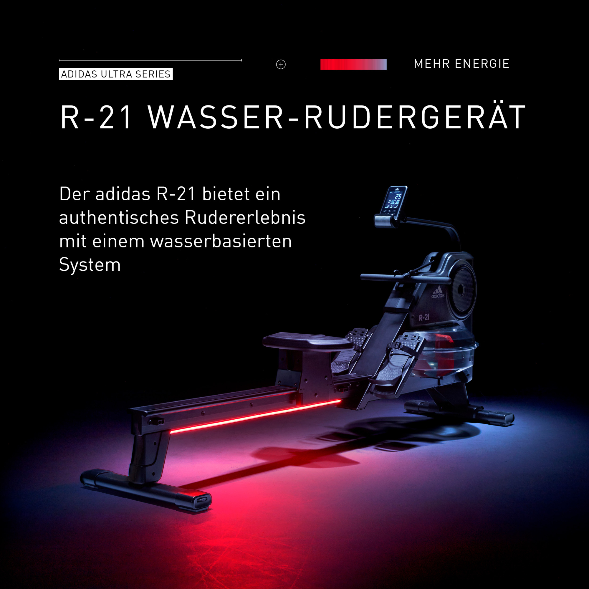Rameur de Fitness à Eau - Adidas - Modèle R-21 - Maison/Appartement - Ecran LED - 7 niveaux d'eau