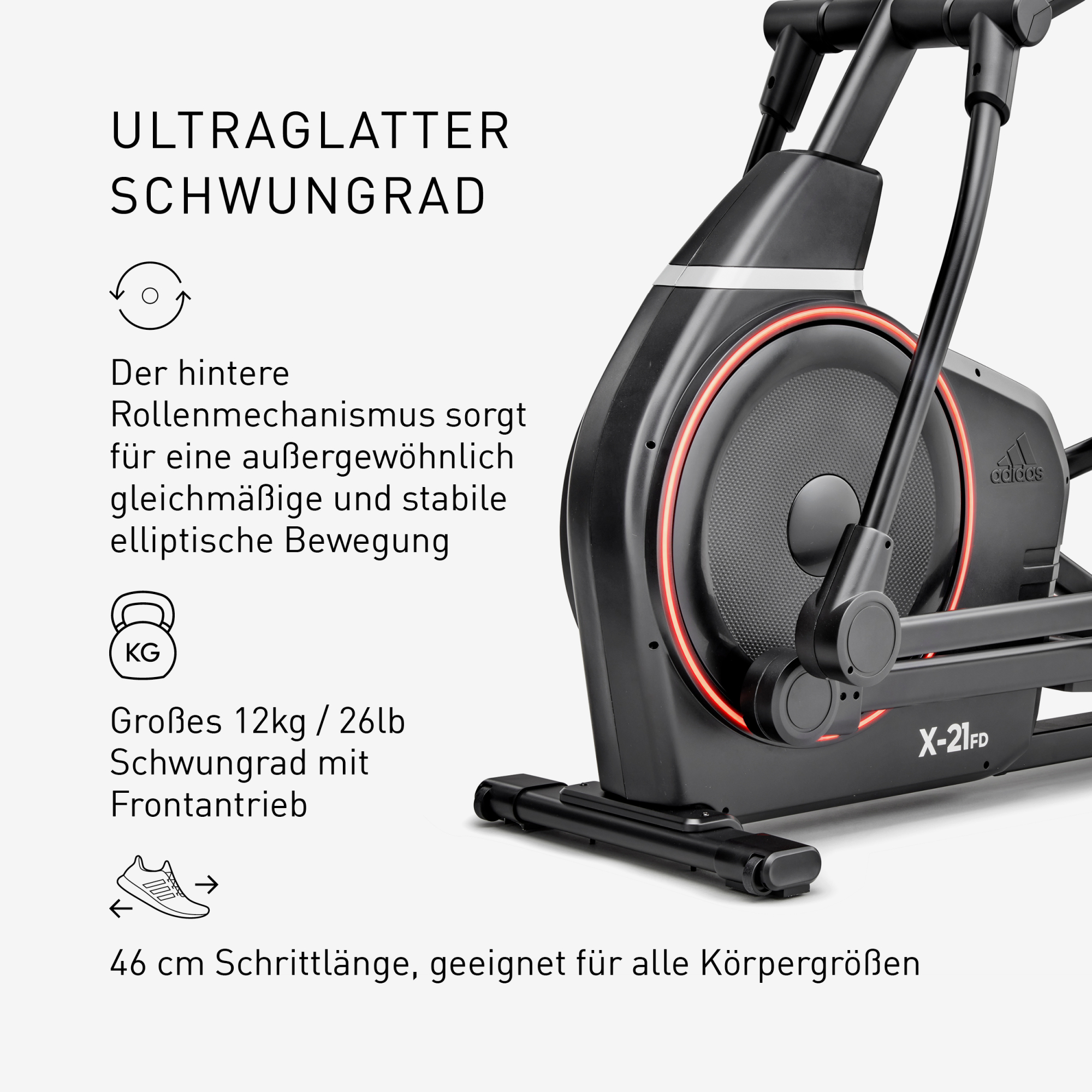 Adidas Elliptische Ergometer fitnessfiets - - Thuis/Appartement - Model X-21FD BT - Traagheidswiel 12 KG - LCD-scherm