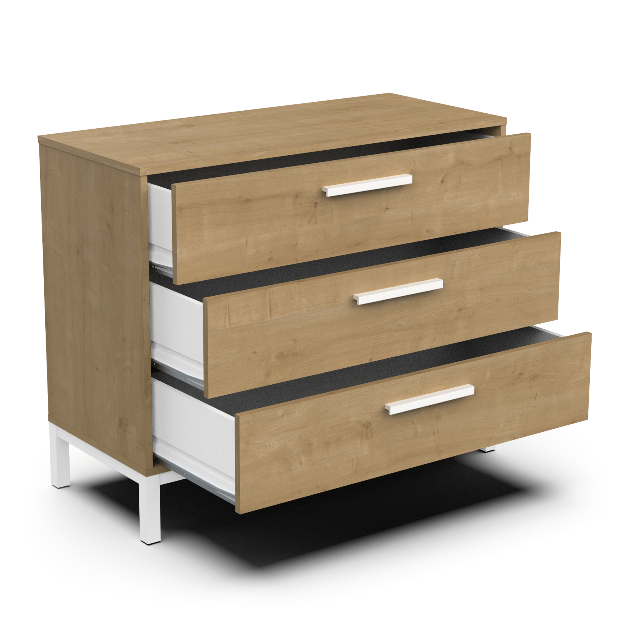 Commode met 3 laden - DEMEYERE - CRAFT model - Hamilton en Wit papier - 90,7 x 39,6 x 74,6 cm