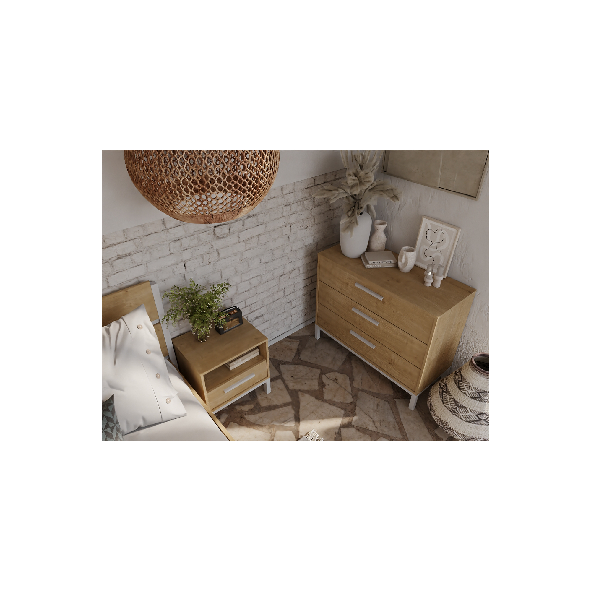 Commode met 3 laden - DEMEYERE - CRAFT model - Hamilton en Wit papier - 90,7 x 39,6 x 74,6 cm