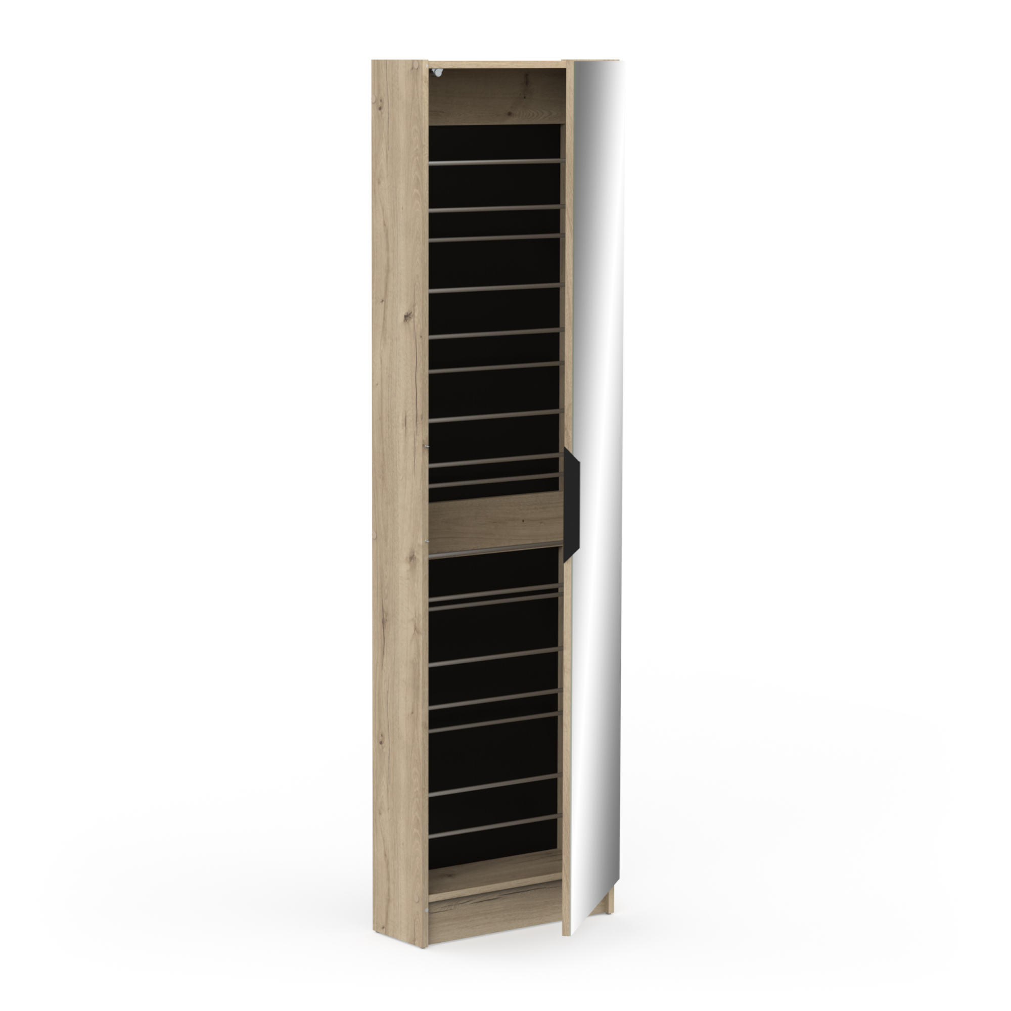 Shoe cabinet with mirror - DEMEYERE - ZAPATERO model - Oak - 12 compartments
