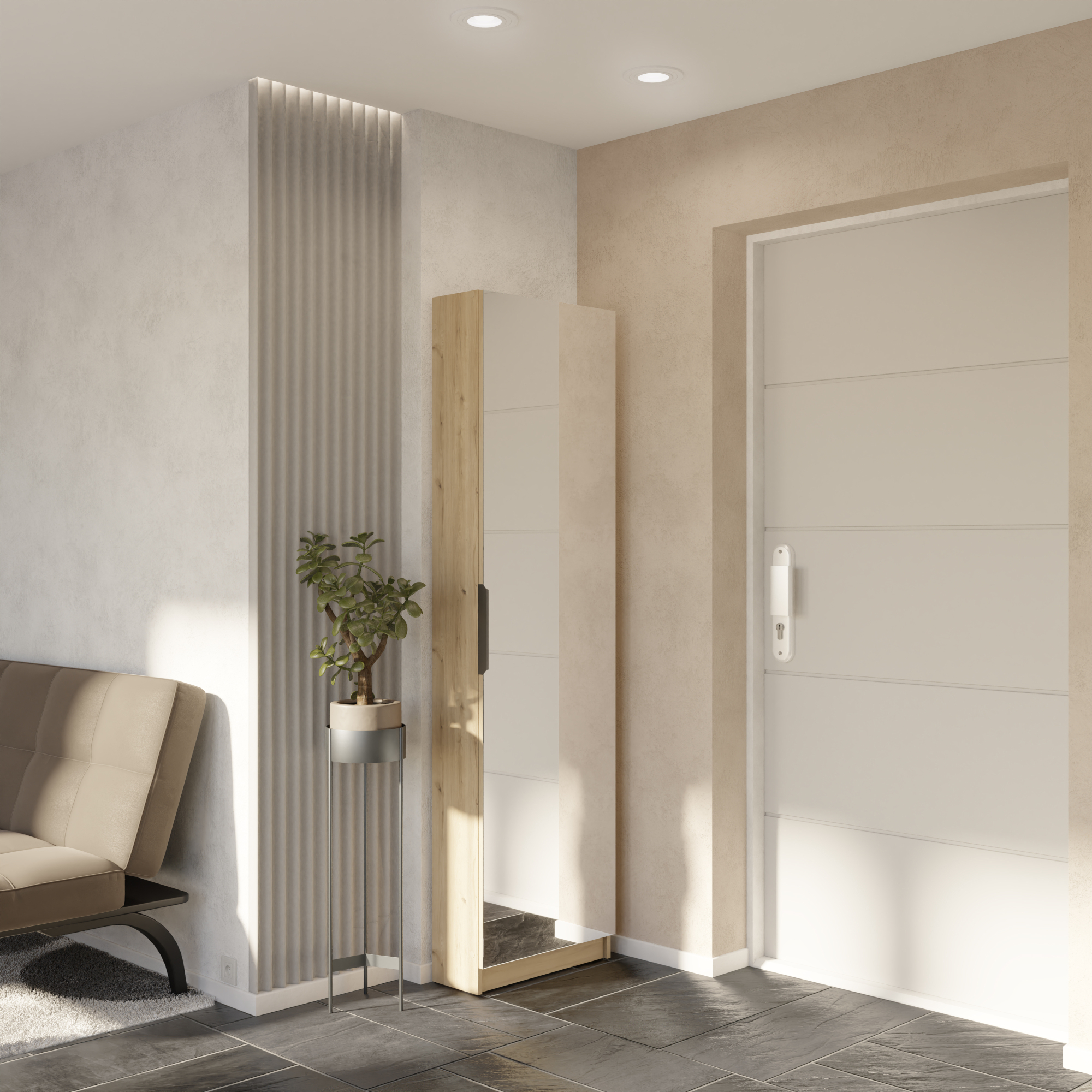 Shoe cabinet with mirror - DEMEYERE - ZAPATERO model - Oak - 12 compartments