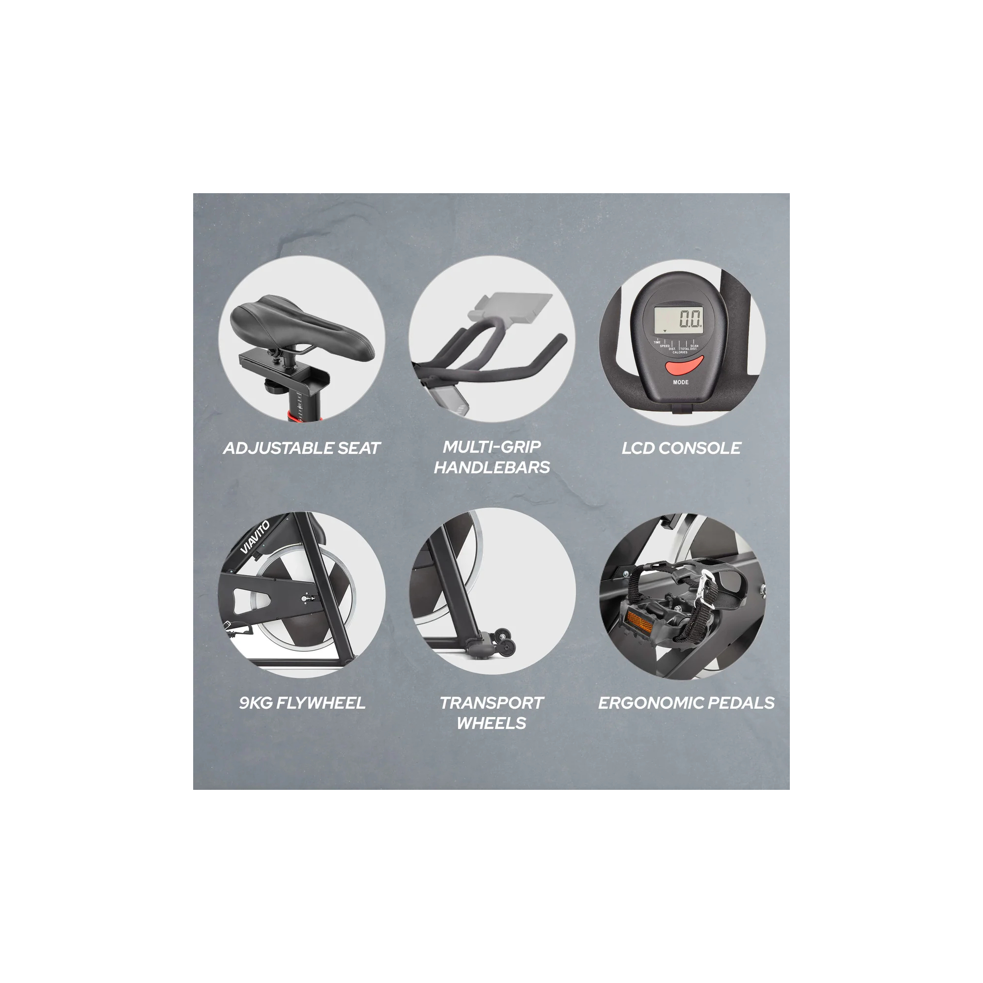 Spinning Bike hometrainer - VIAVITO - Veloria model - 5-functie meter - Vliegwiel: 9 Kg