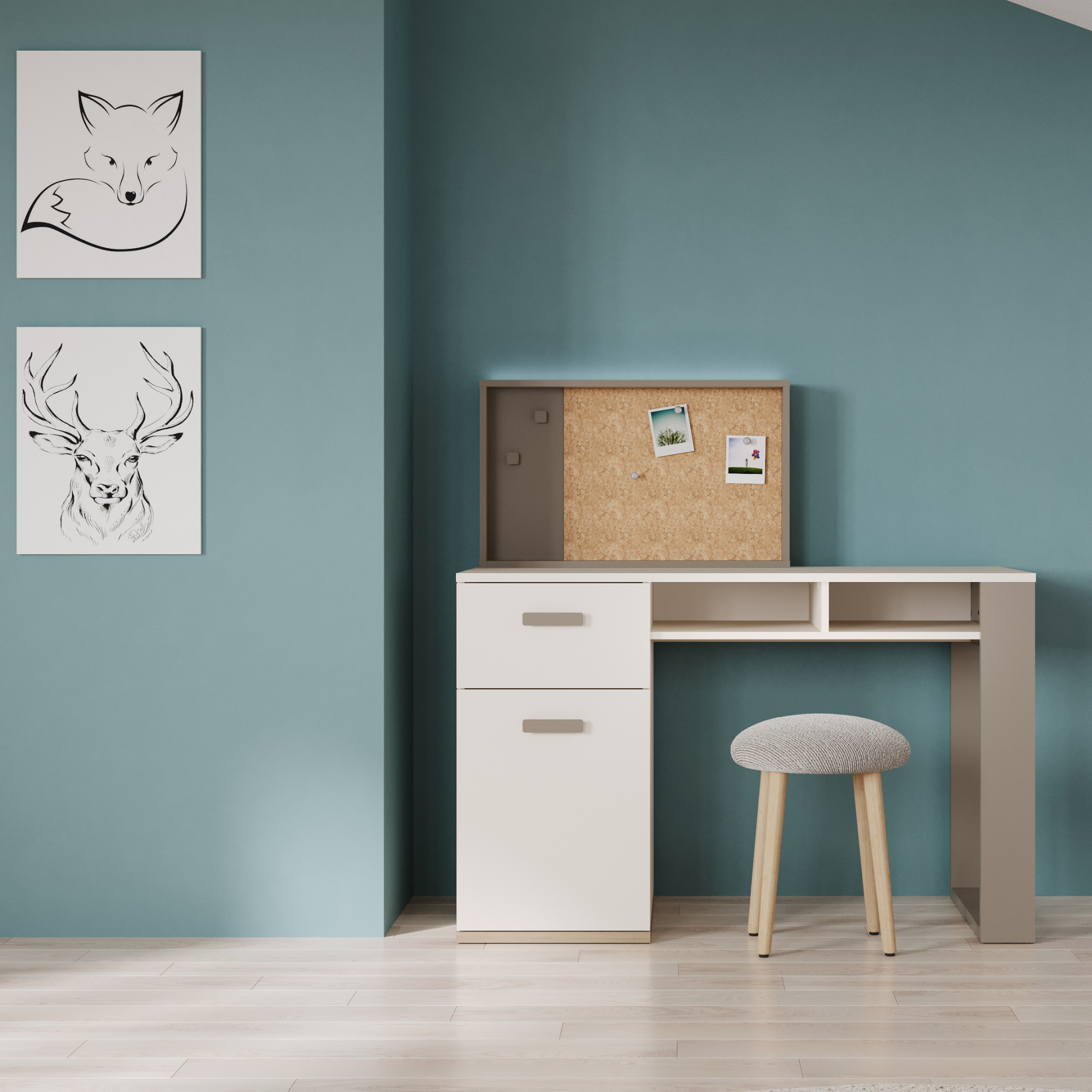 Tableau d'affichage avec panneau de liège et LED - DEMEYERE - Modèle CAMILLIA - Gris