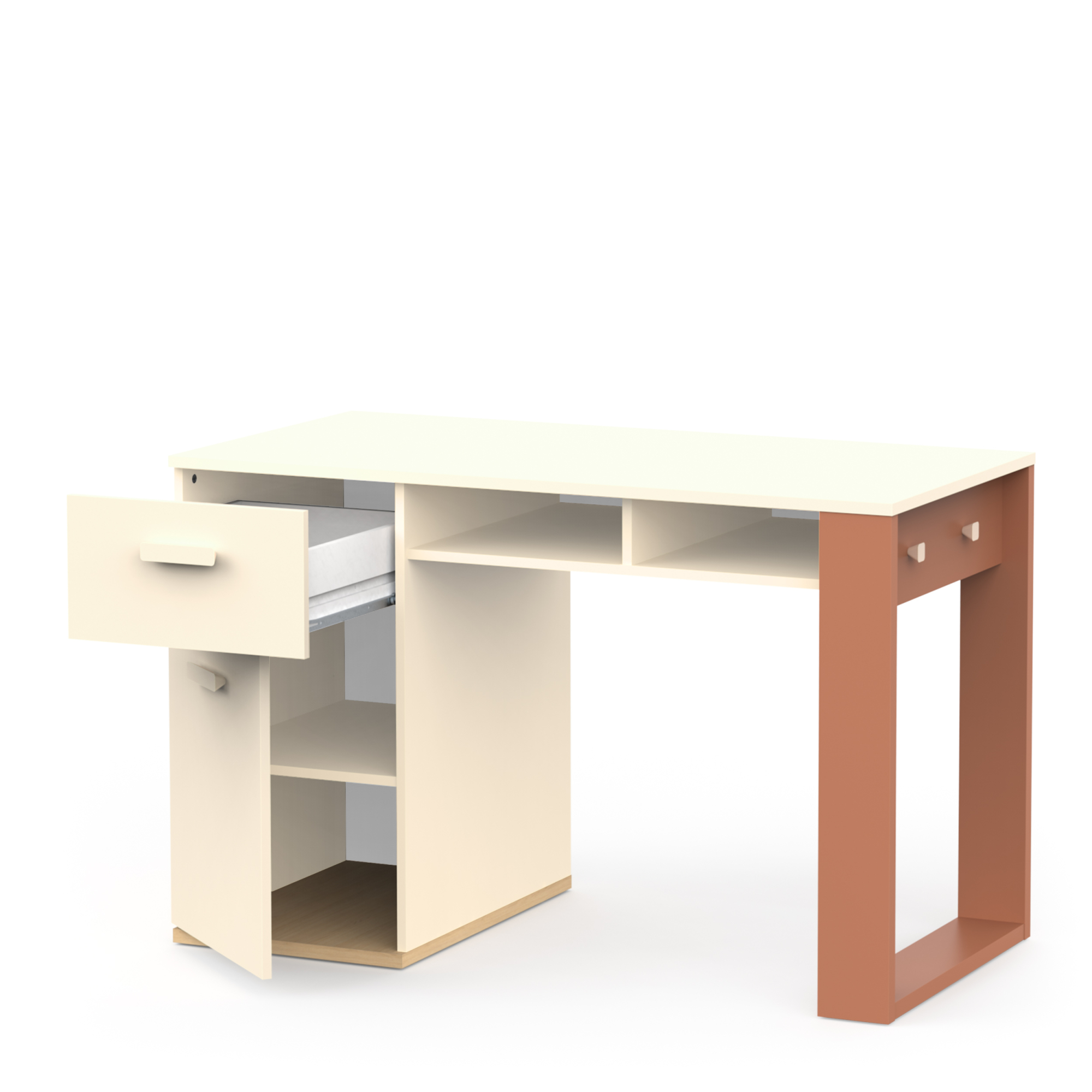 Bureau 1 porte 1 tiroir 2 niches - DEMEYERE - Modèle CAMILLIA - Beige - 120 x 59,8 x 76,5 cm