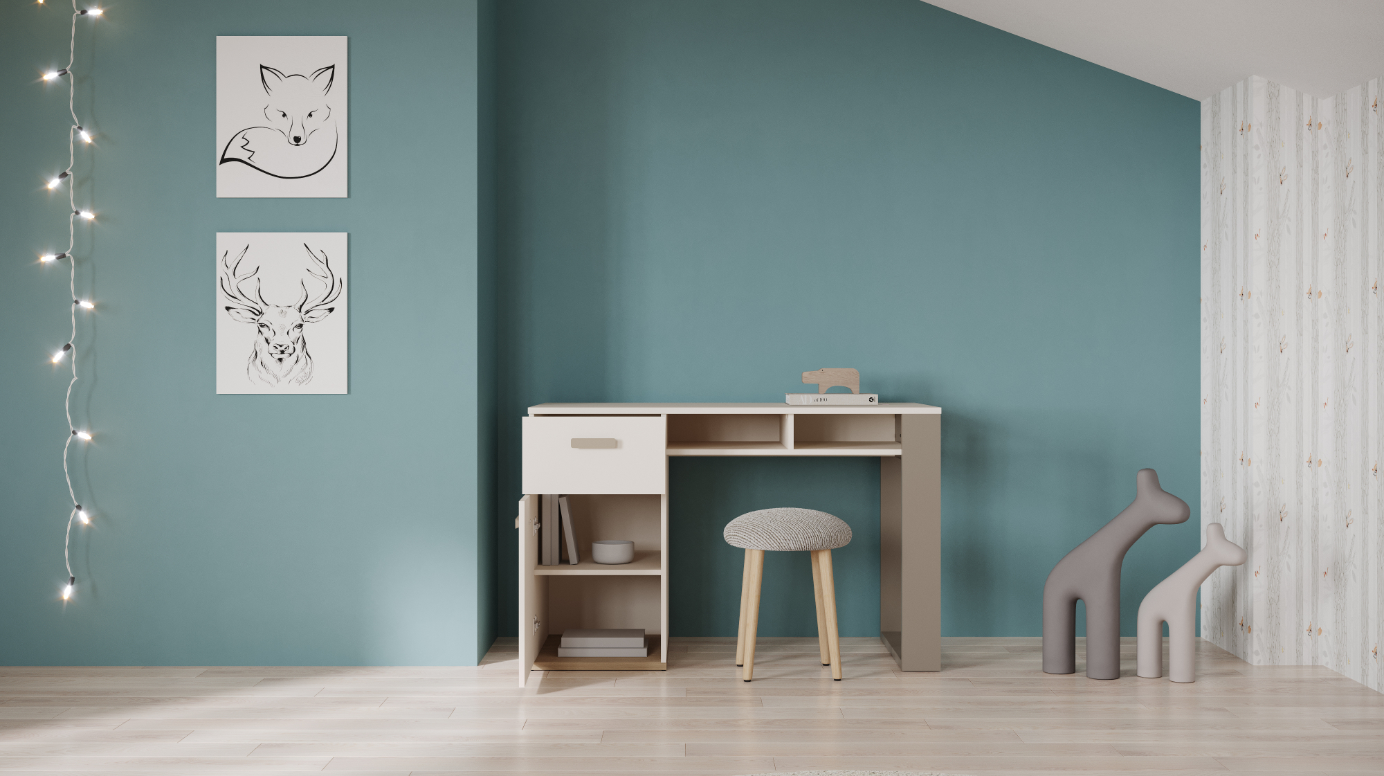 Bureau 1 deur 1 lade 2 nissen - DEMEYERE - Model CAMILLIA - Grijs - 120 x 59.8 x 76.5 cm