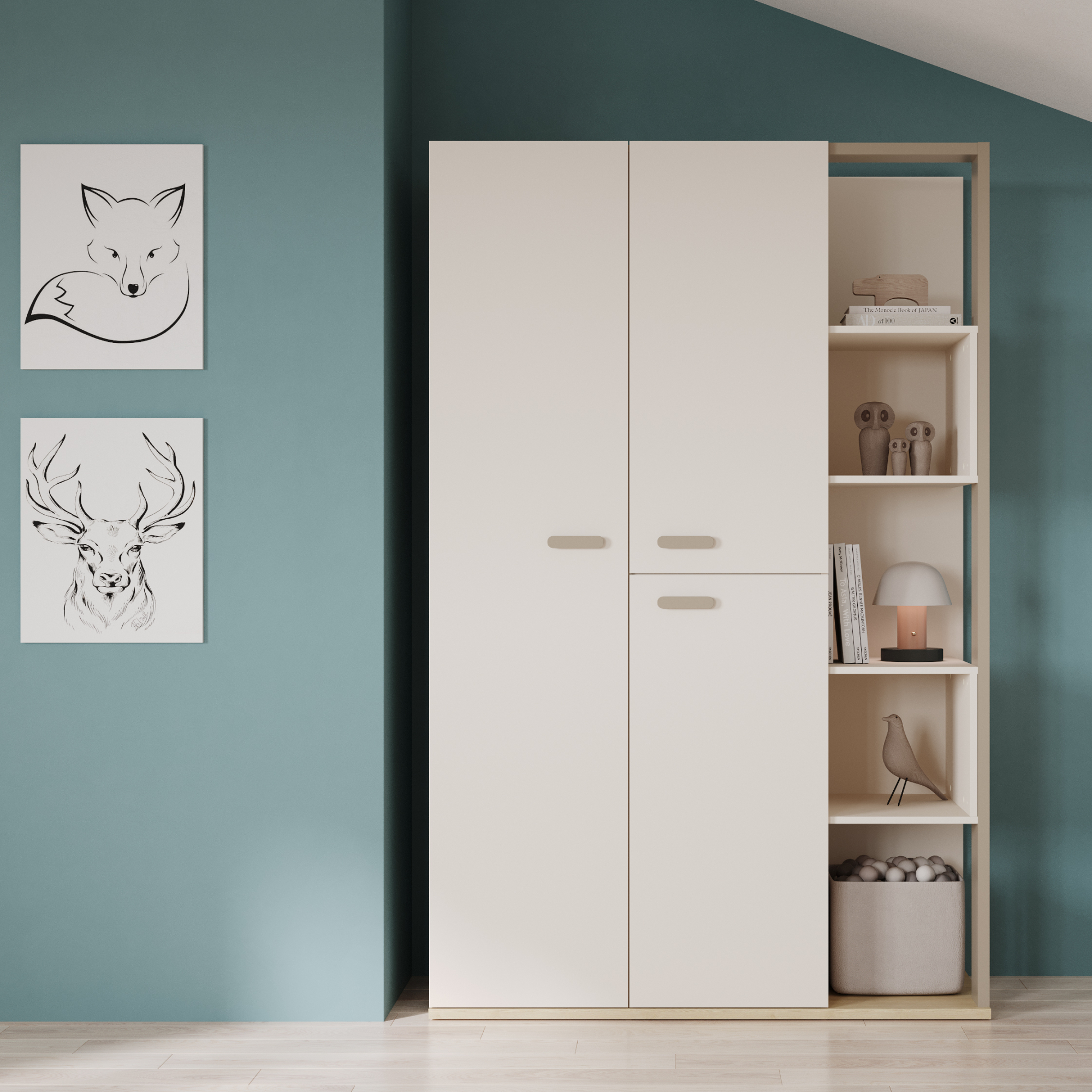 Wardrobe 3 doors 5 niches - DEMEYERE - Model CAMILLIA - Grey - 119.7 x 51.5 x 186.9 cm