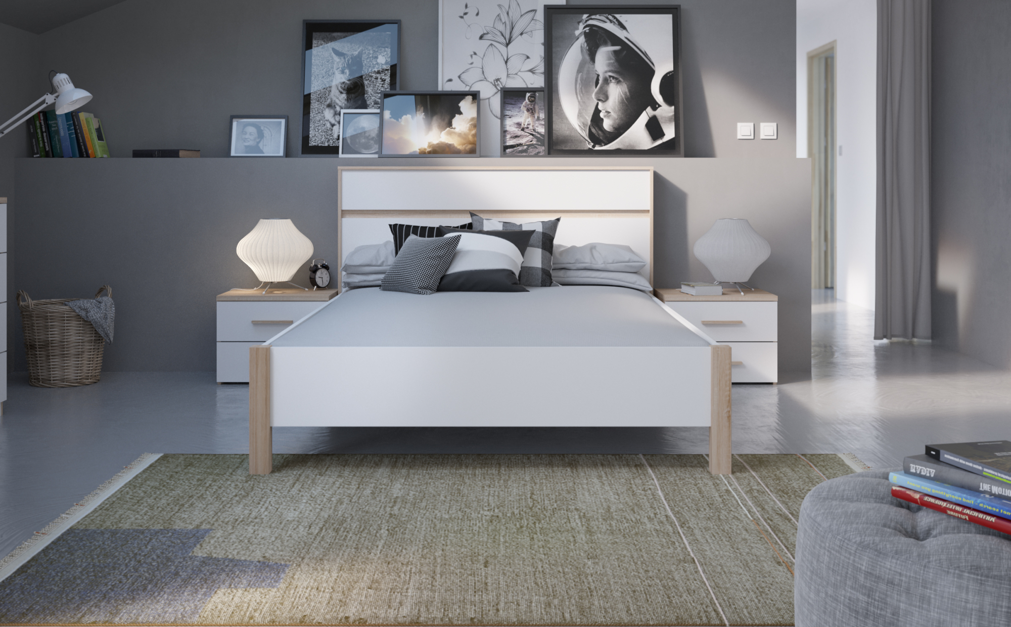 Lit adulte - DEMEYERE - Modèle SELENA - Gris - Pieds carrés MDF - 140 x 190 cm