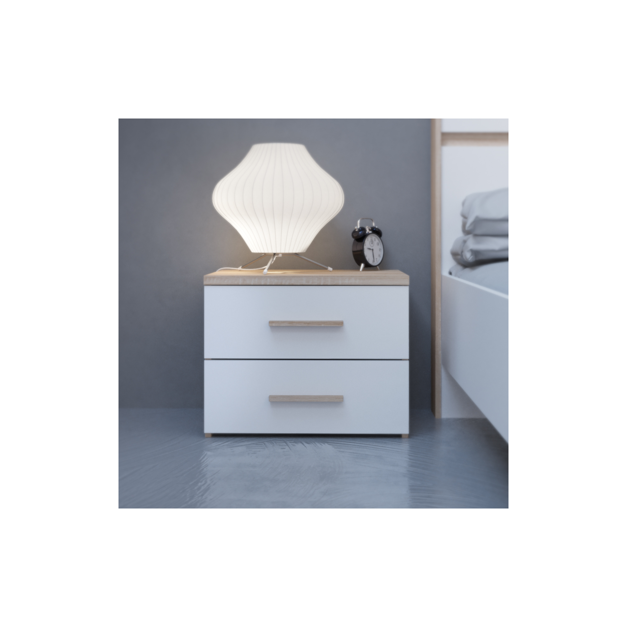 Nachttisch mit 2 Schubladen - DEMEYERE - Modell SELENA - Grau - 50,3 x 41,9 x 39,9 cm