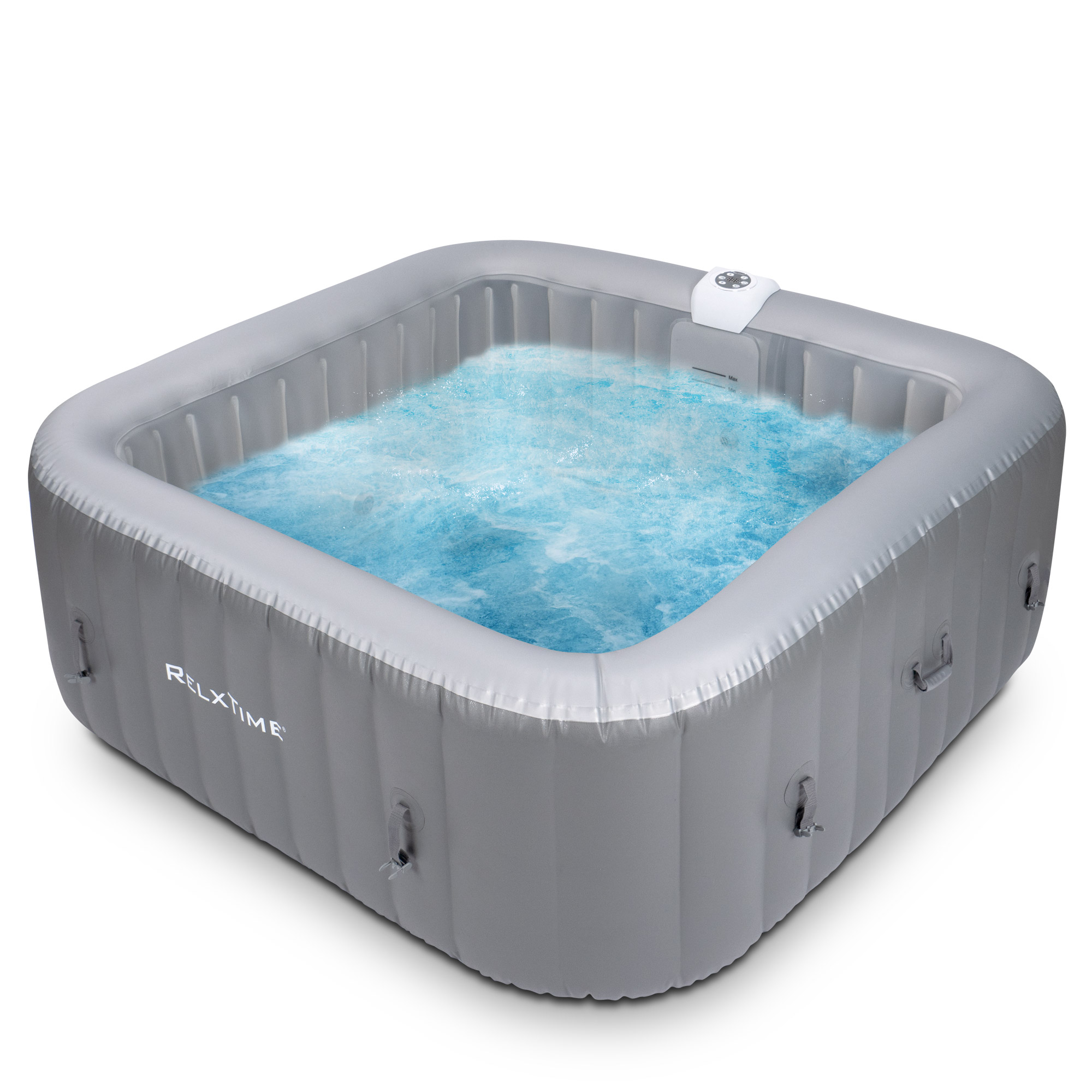 Spa gonflable 6 places carré - RELXTIME - 130 Jets - Gris - Filtre et bâche inclus