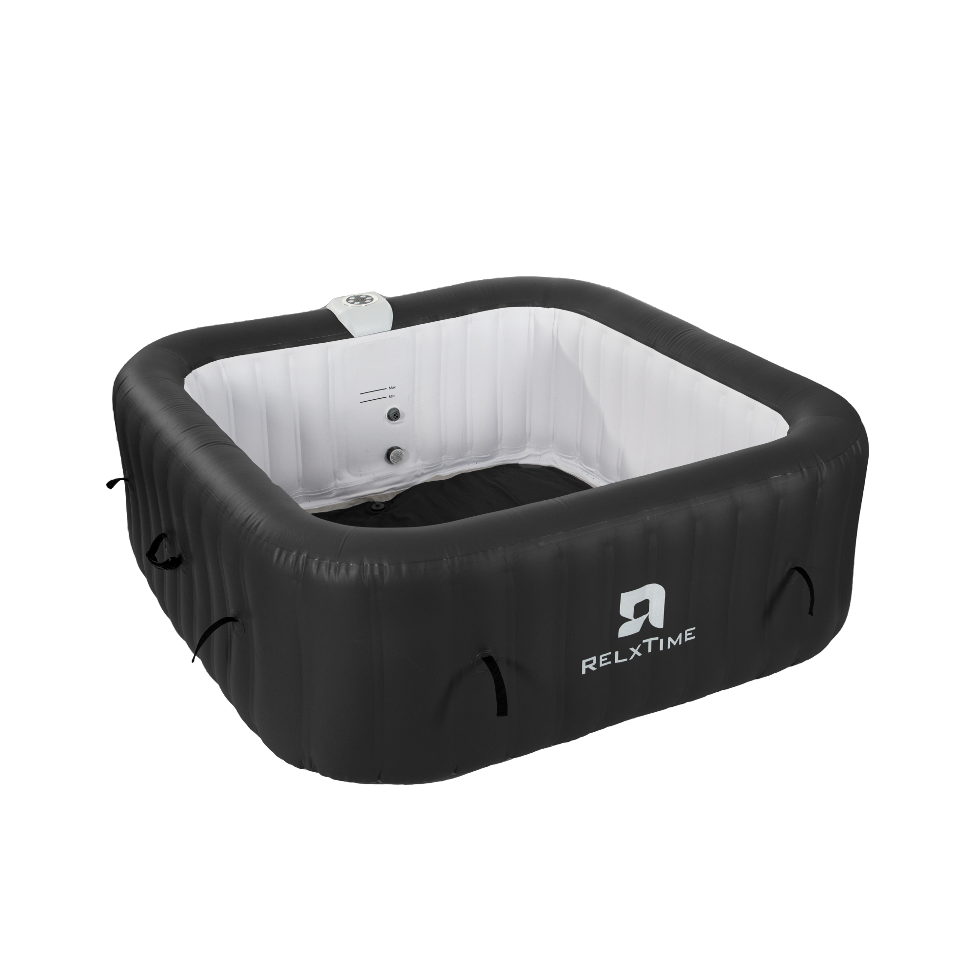 Spa gonflable 4 places carré - RELXTIME - 130 Jets - Noir - Filtre et bâche inclus