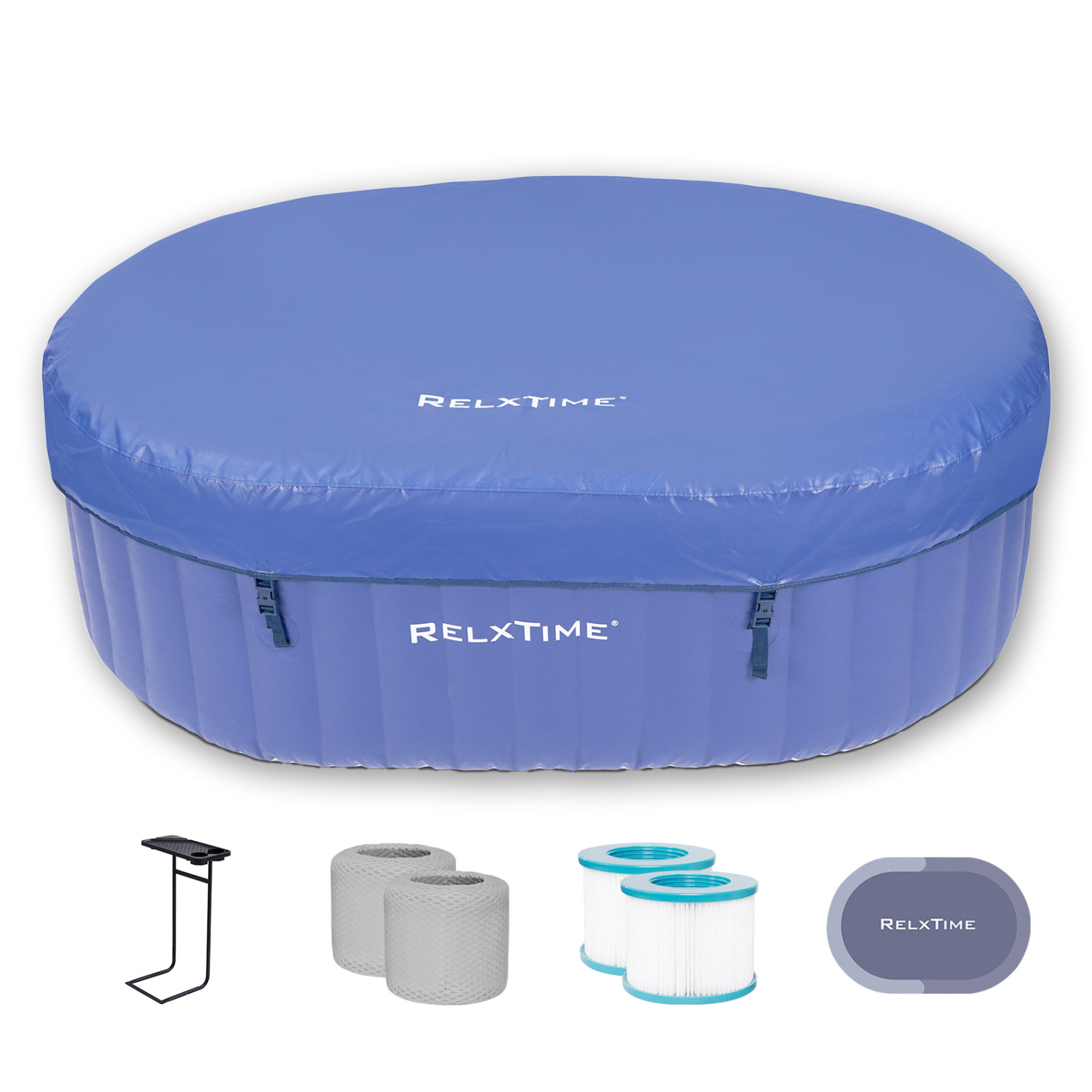 Spa gonflable 2 places ovale - RELXTIME - 130 Jets - Bleu - Filtre et bâche inclus