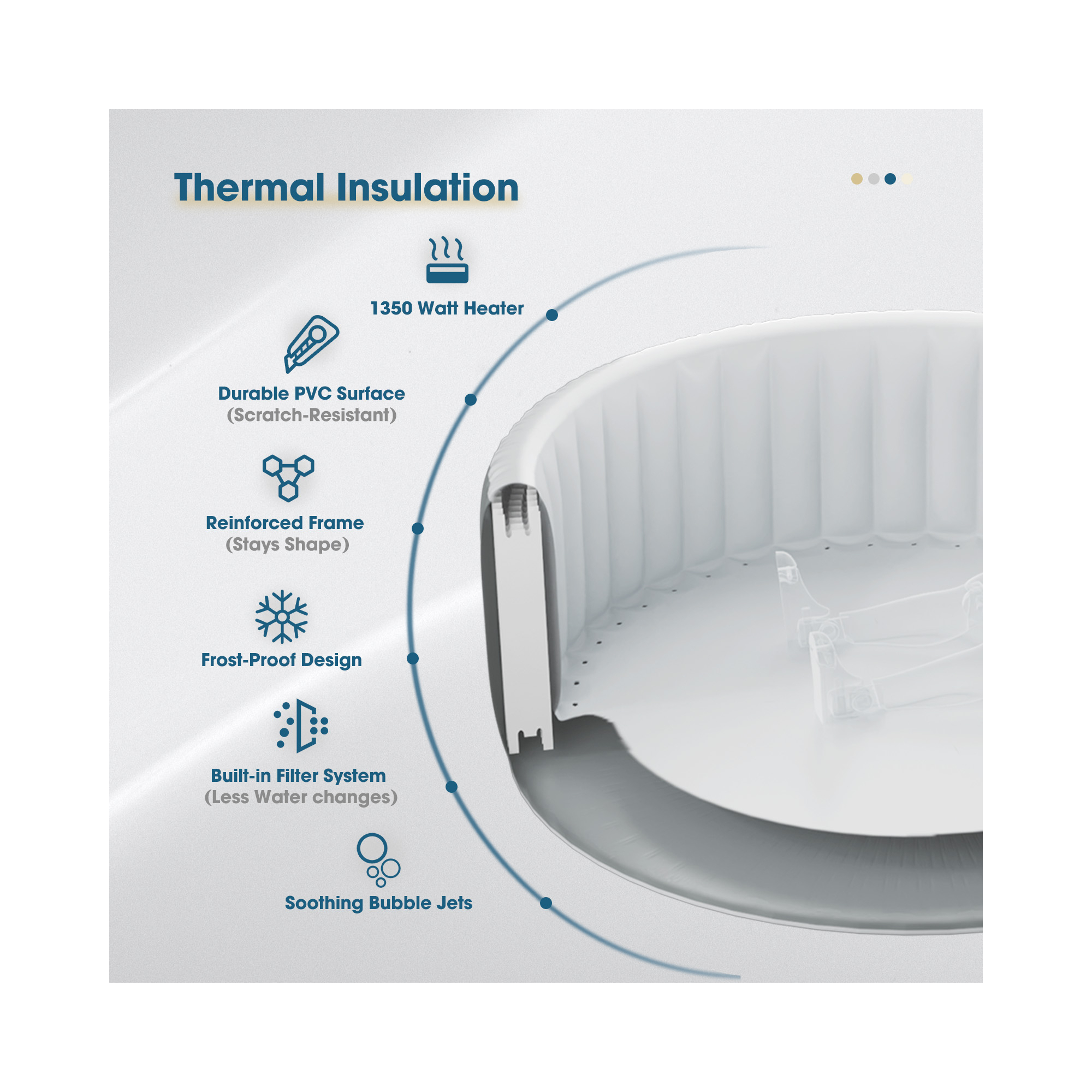 Spa gonflable 4 places carré - RELXTIME - 110 Jets - Noir - Filtre et bâche inclus