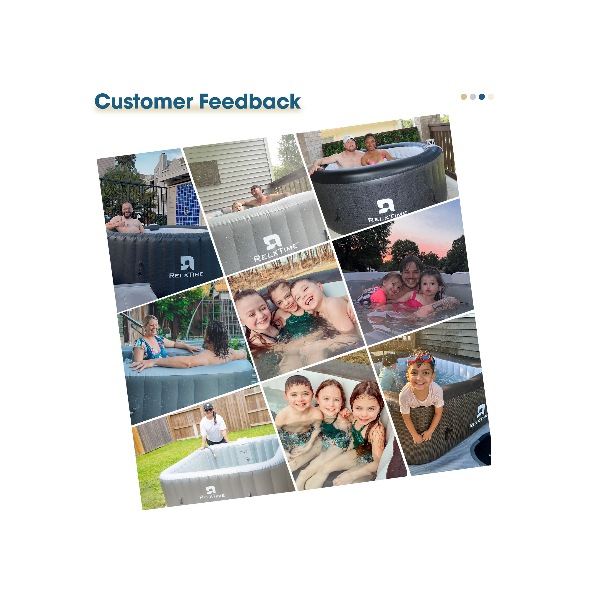 Spa gonflable 4 places carré - RELXTIME - 110 Jets - Noir - Filtre et bâche inclus