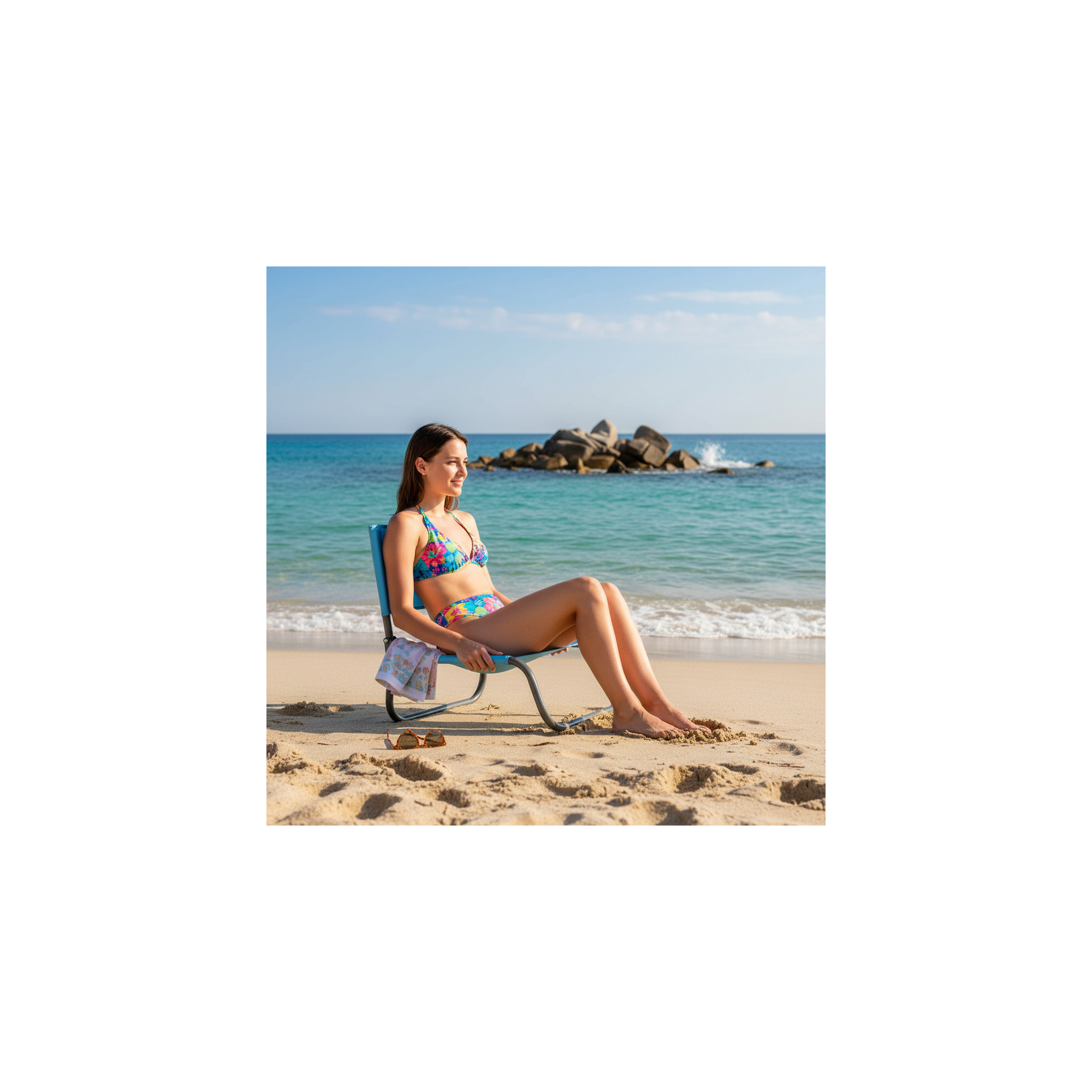 Chaise cale-dos de plage 1 pliure - O'Beach - Dimensions : 50 x 45 x 48 cm