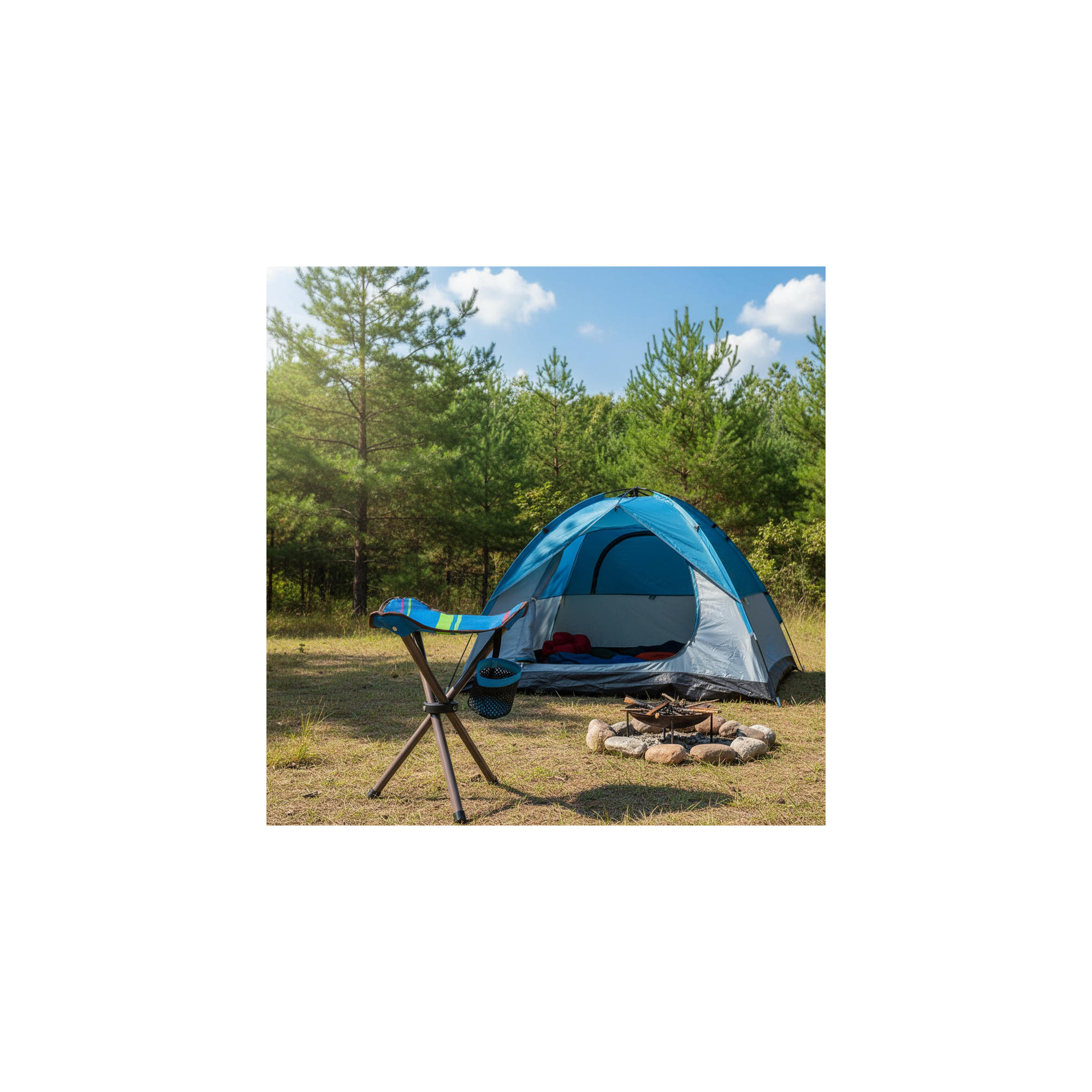 Siège pliable 3 pieds de camping - O'Camp - Dimensions : 32 x 32 x 38 cm