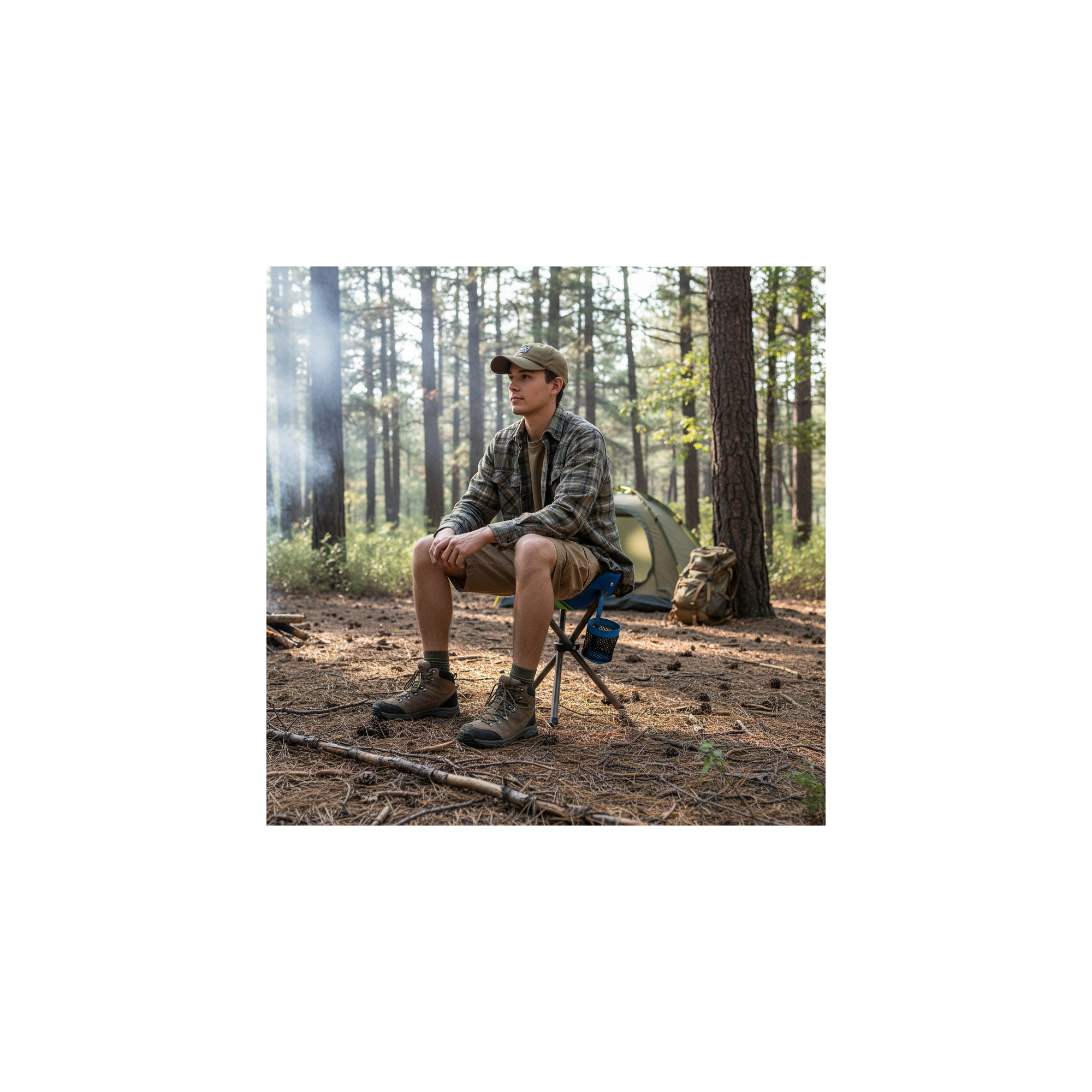 O'Camp Set van 2 opvouwbare 3-poot campingstoelen - - Afmetingen: 32 x 32 x 38 cm