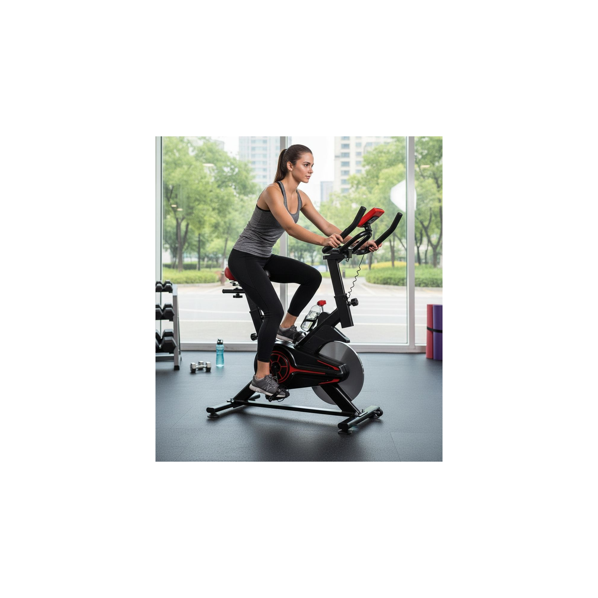 Vélo d'appartement spinning - O’Fitness - Compteur 5 fonctions - Roue d'intertie : 6 Kg