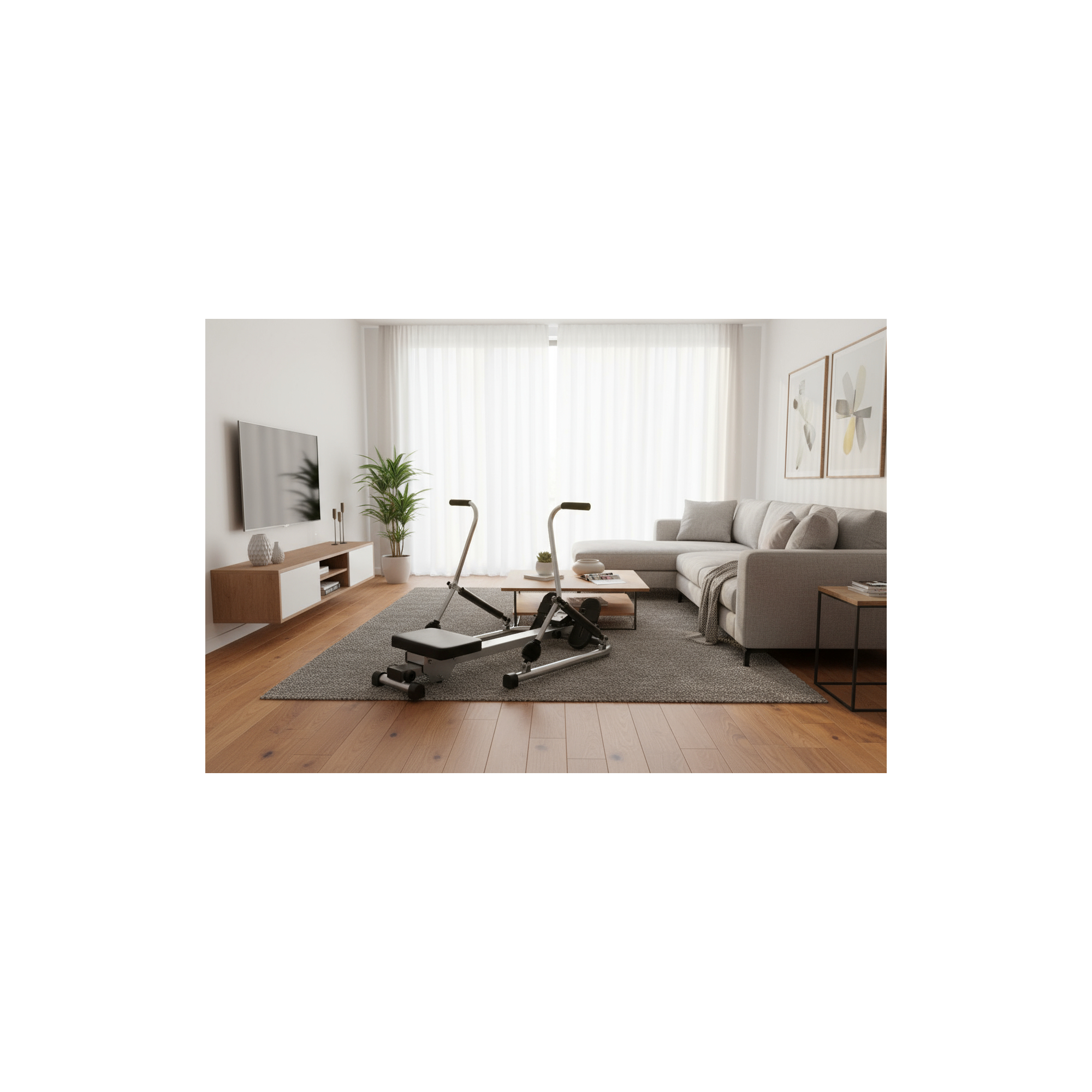 Rameur d'appartement scandinave - O'fitness - Compteur 5 fonctions - En acier