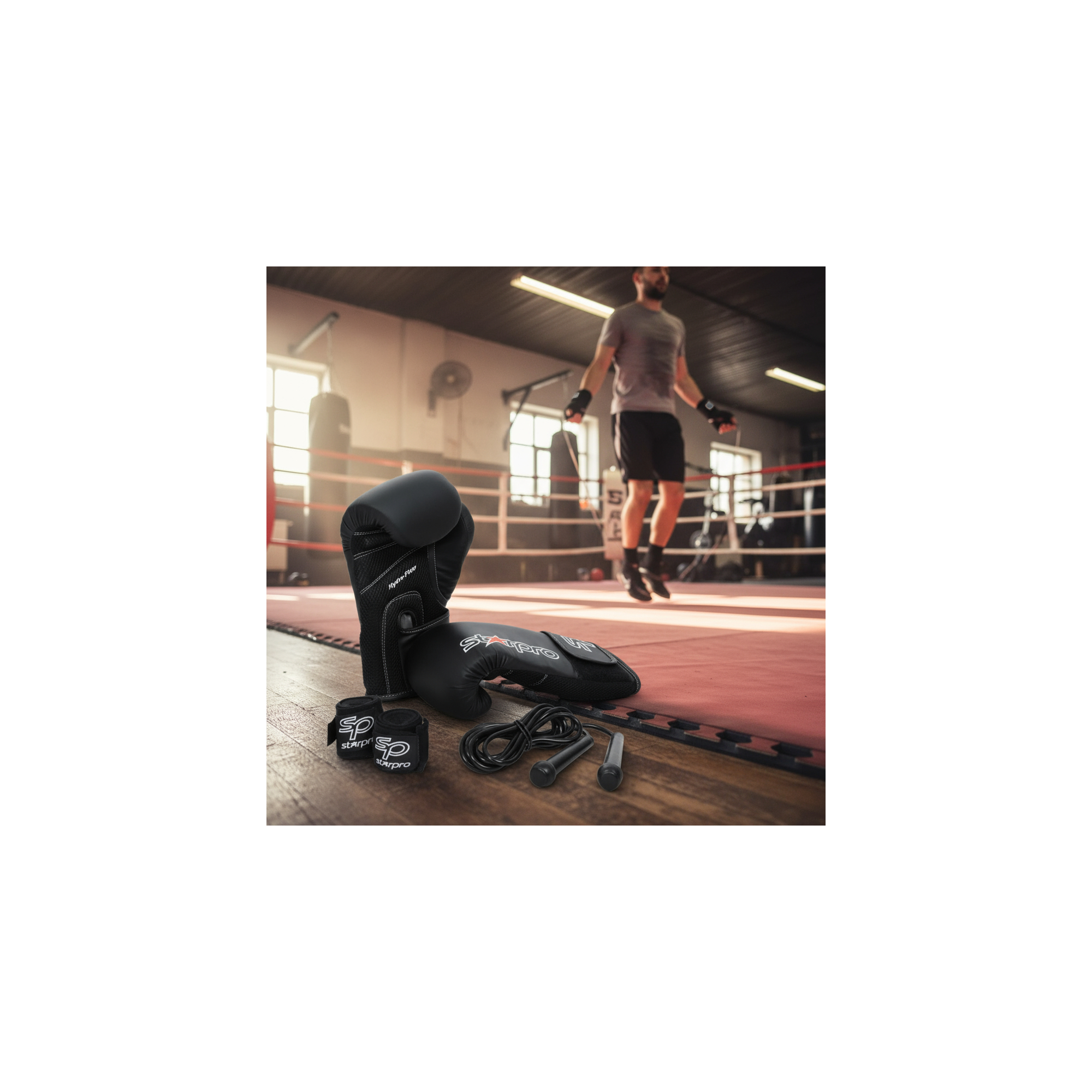 Boxing kit - O'fitness - Contains: Gloves, bands and skipping rope - Carrying case included
