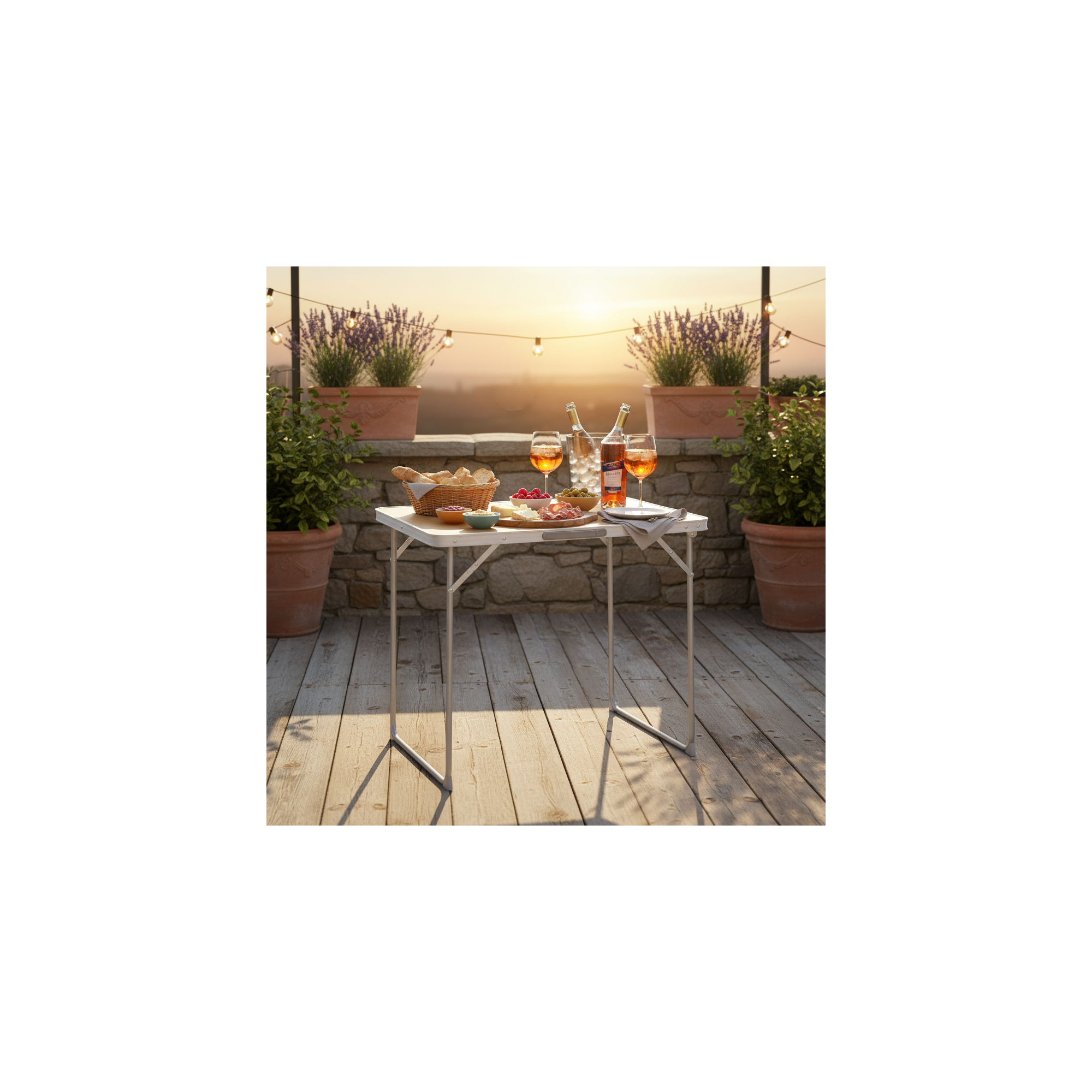 O'Camp Set van 2 4-persoons inklapbare campingtafels - - Koffervorm - 80 x 60 x 70 cm