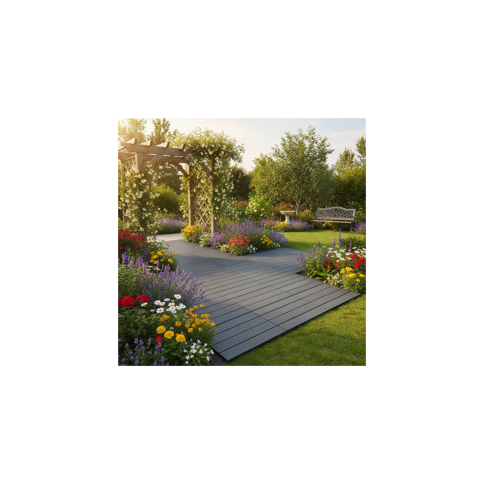 Lot de 10 dalles de jardin d'aménagement extérieur - Gris anthracite - Surface totale : 0.9 m²
